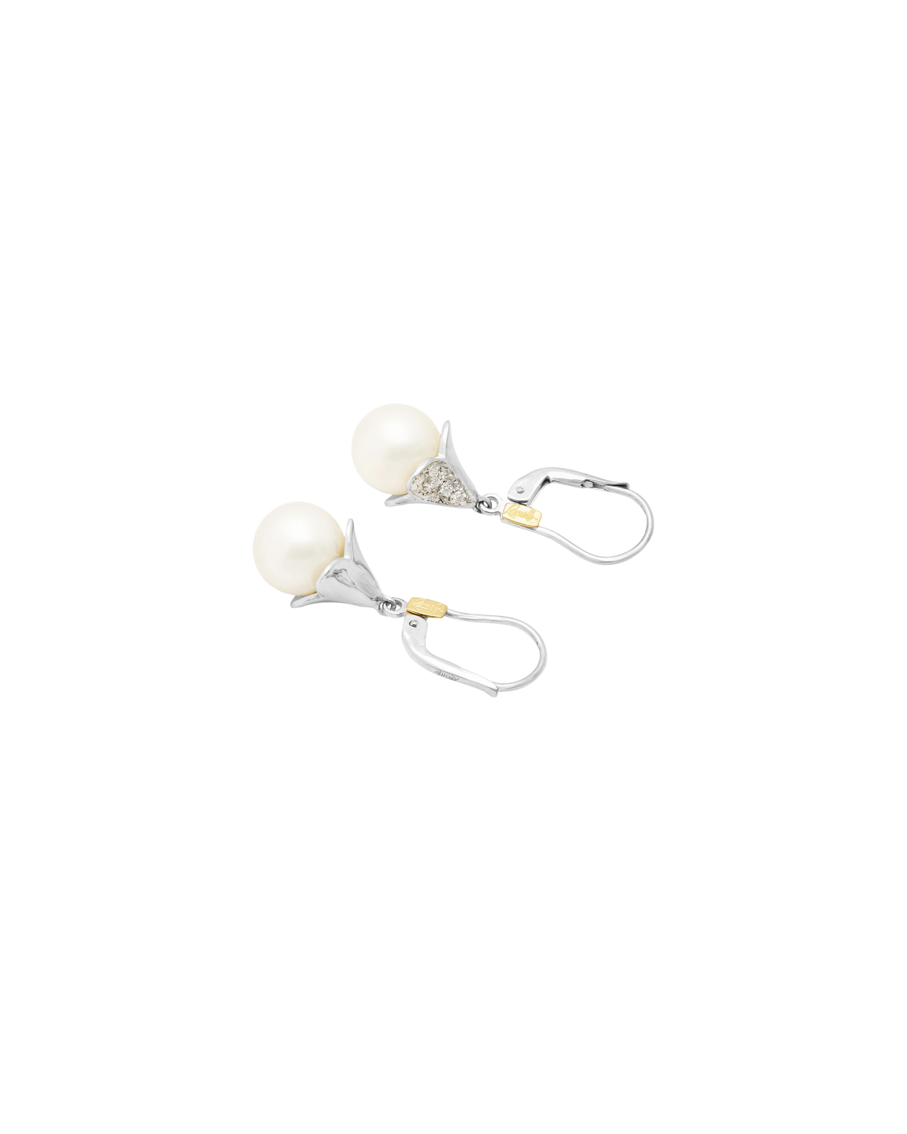 Orecchini recarlo pendenti in oro bianco con diamanti e perle-2