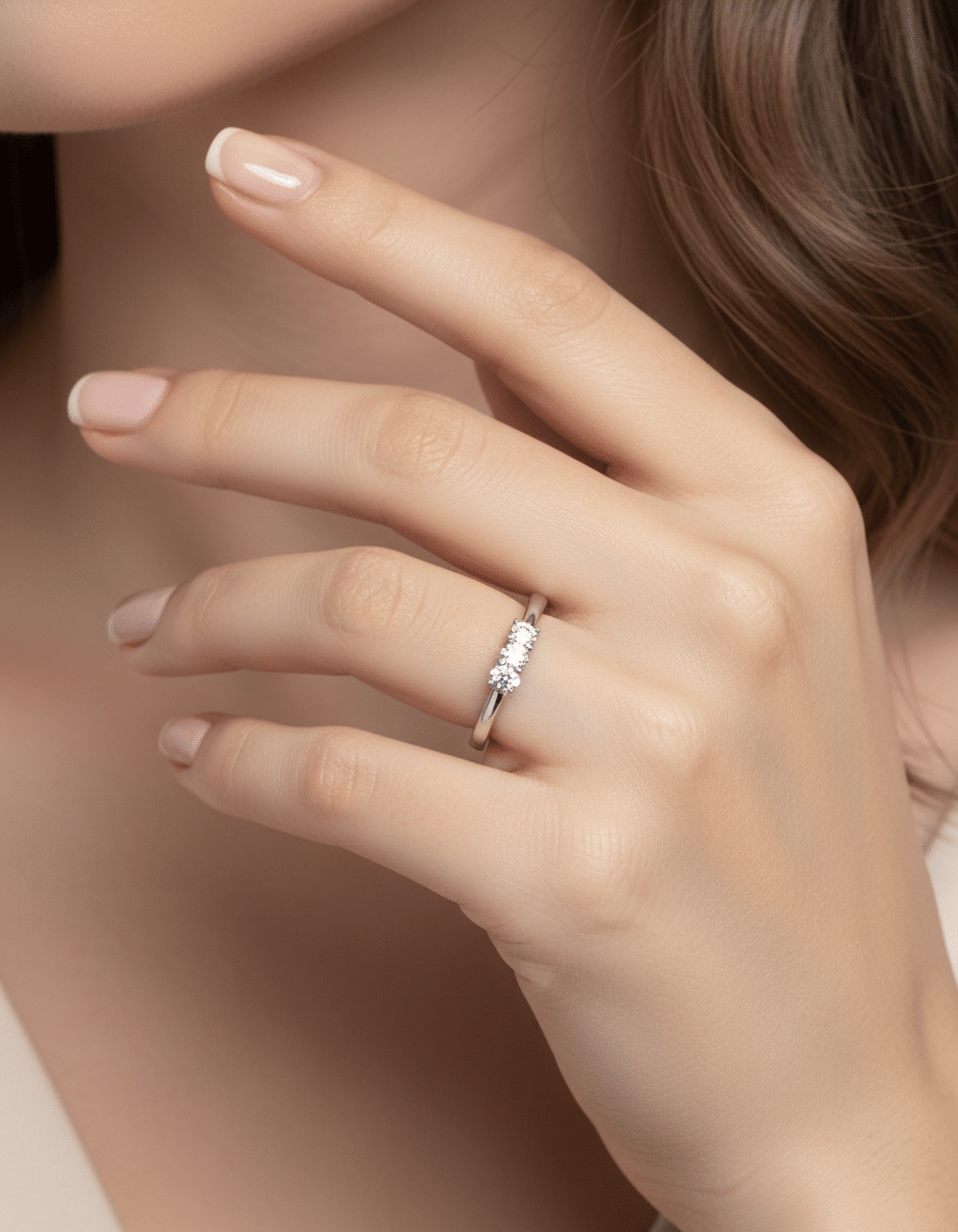 Anello trilogy in oro bianco con diamanti 0,15 ct-4