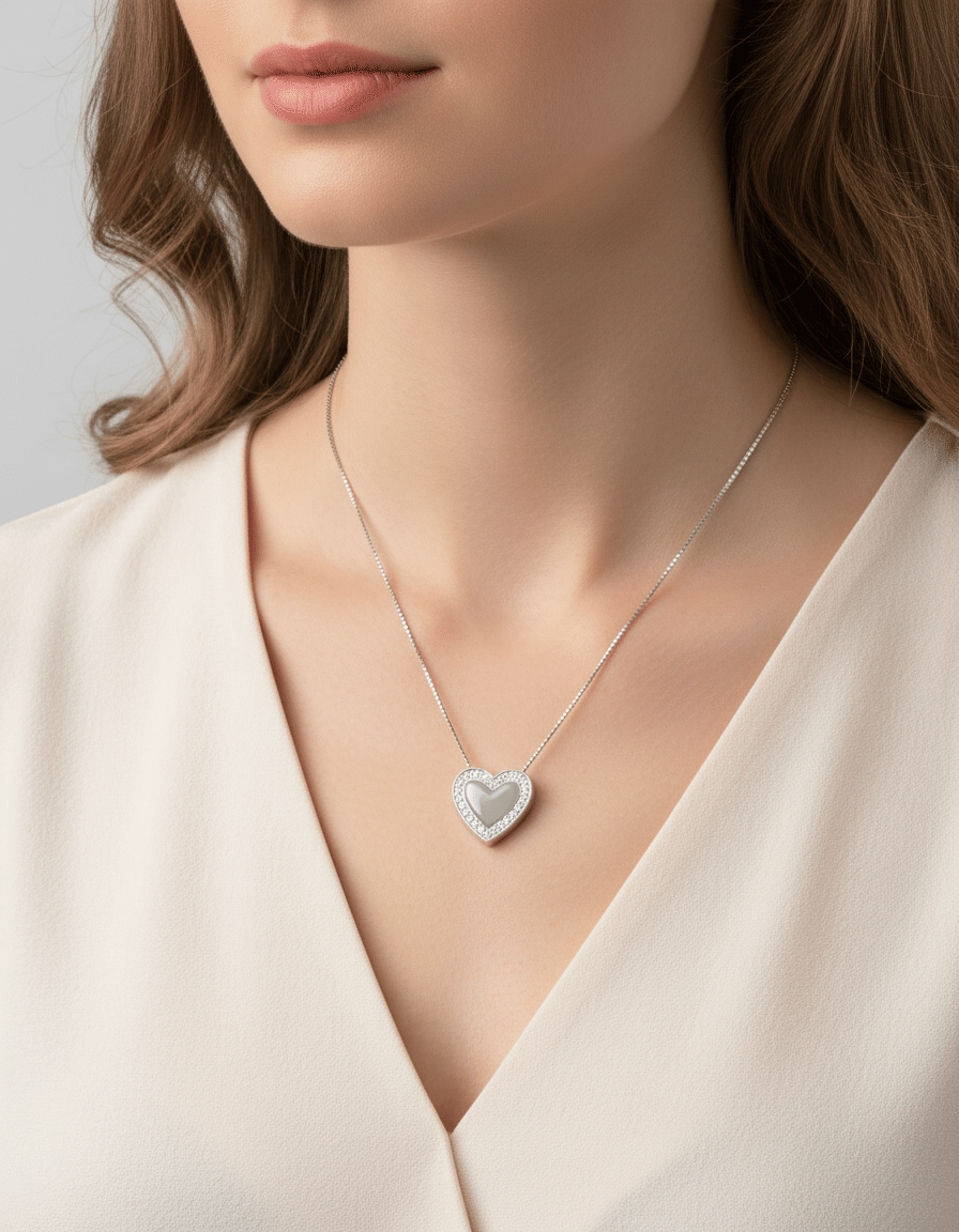 Collana in oro bianco con ciondolo cuore e diamanti-3