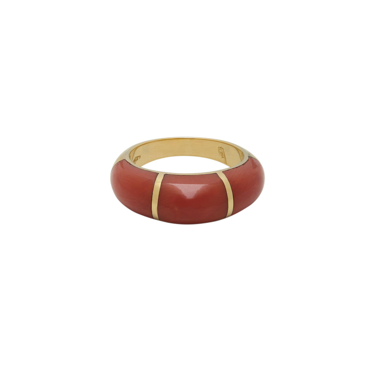 Anello fascia bombata con intarsi di corallo in oro 18 kt-1