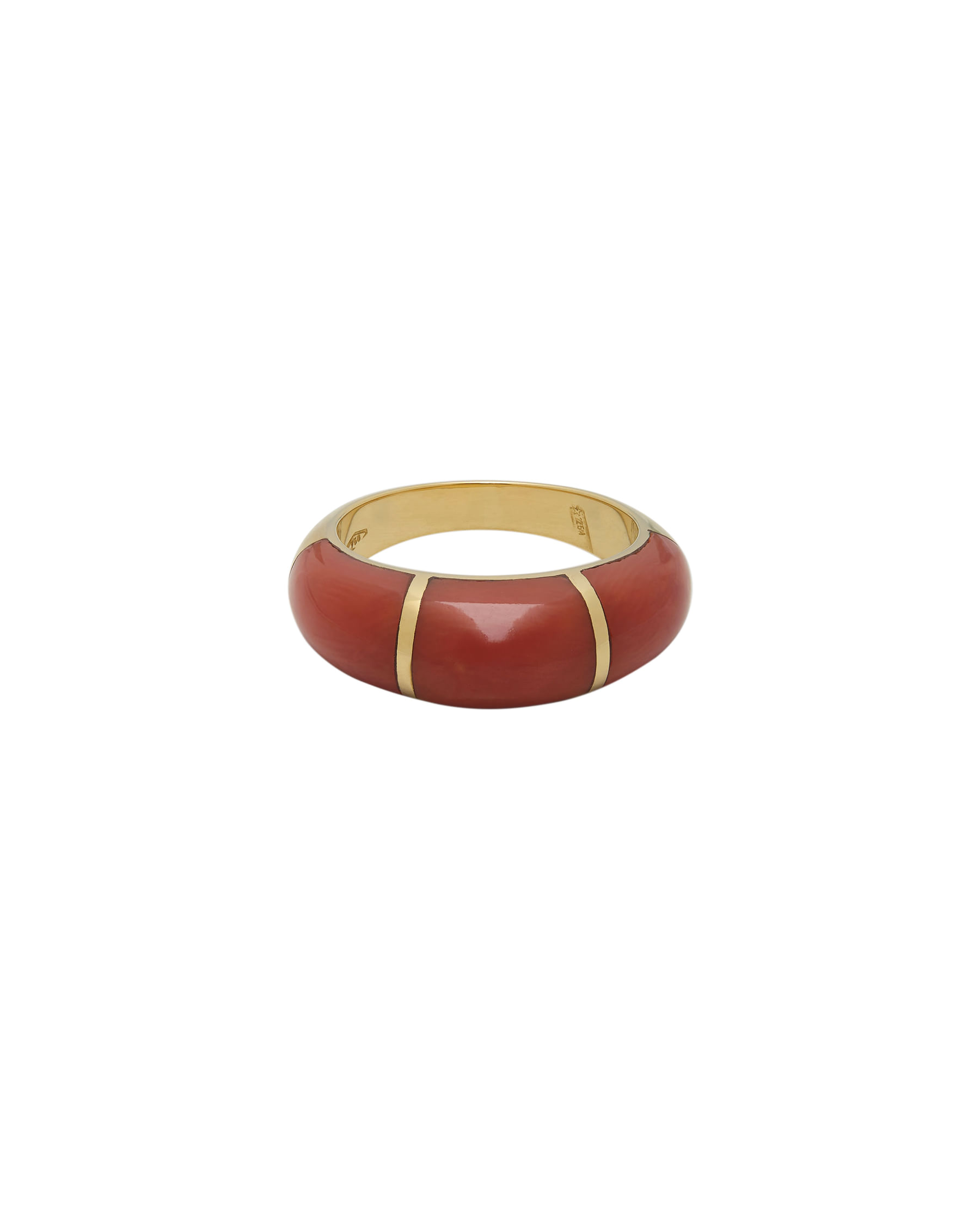 Anello fascia bombata con intarsi di corallo in oro 18 kt-1