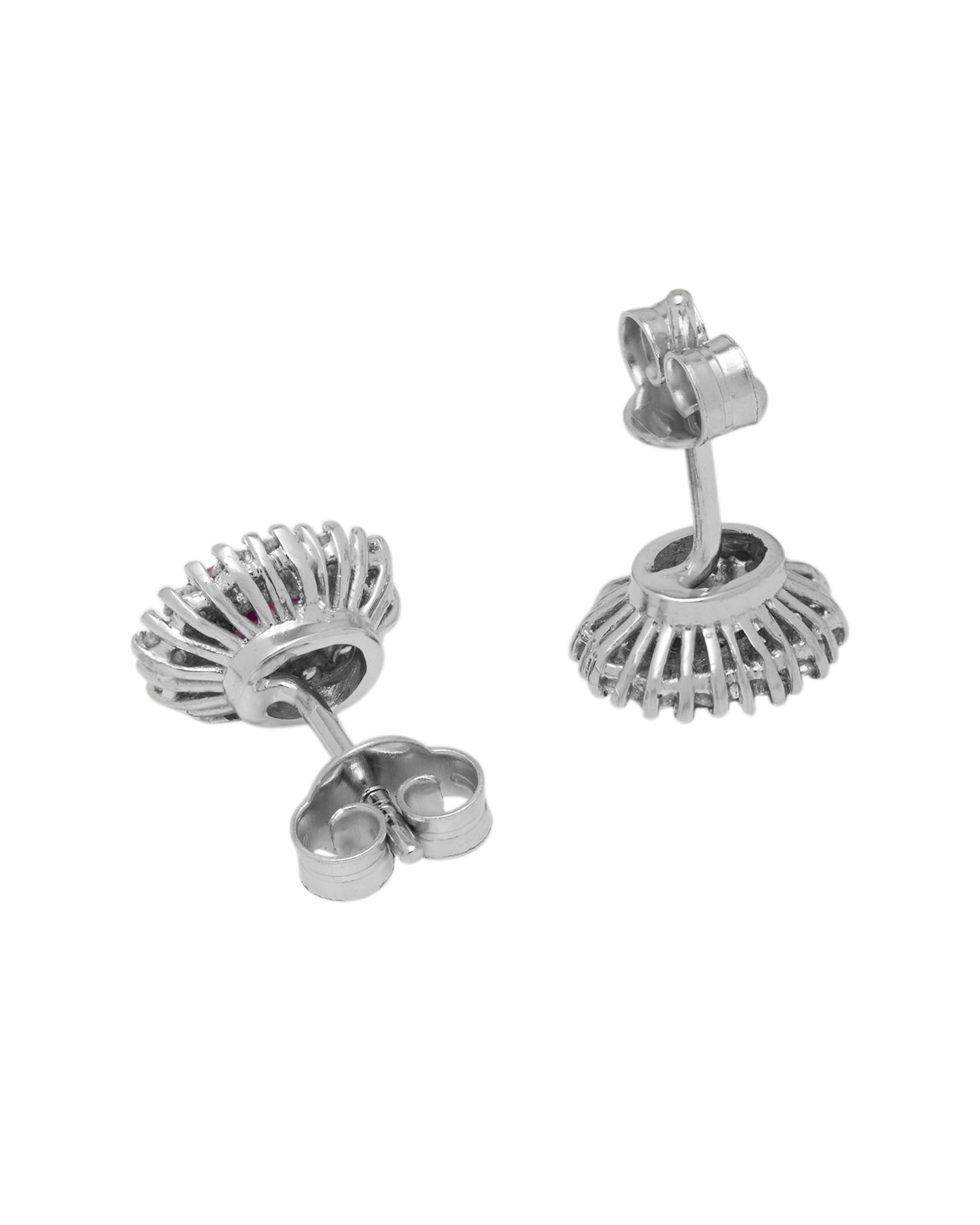 Orecchini fiore in oro bianco con giro di diamanti e rubini centrali-2