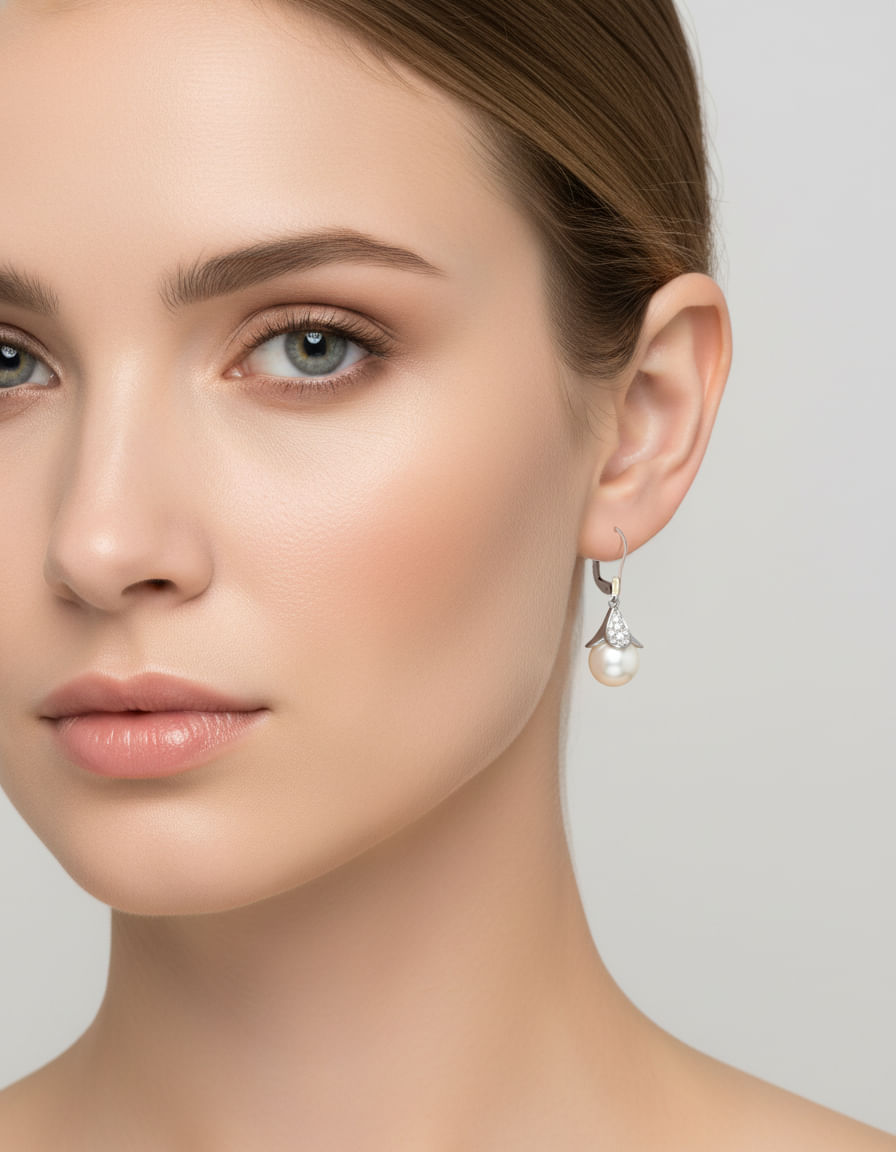 Orecchini recarlo pendenti in oro bianco con diamanti e perle-3