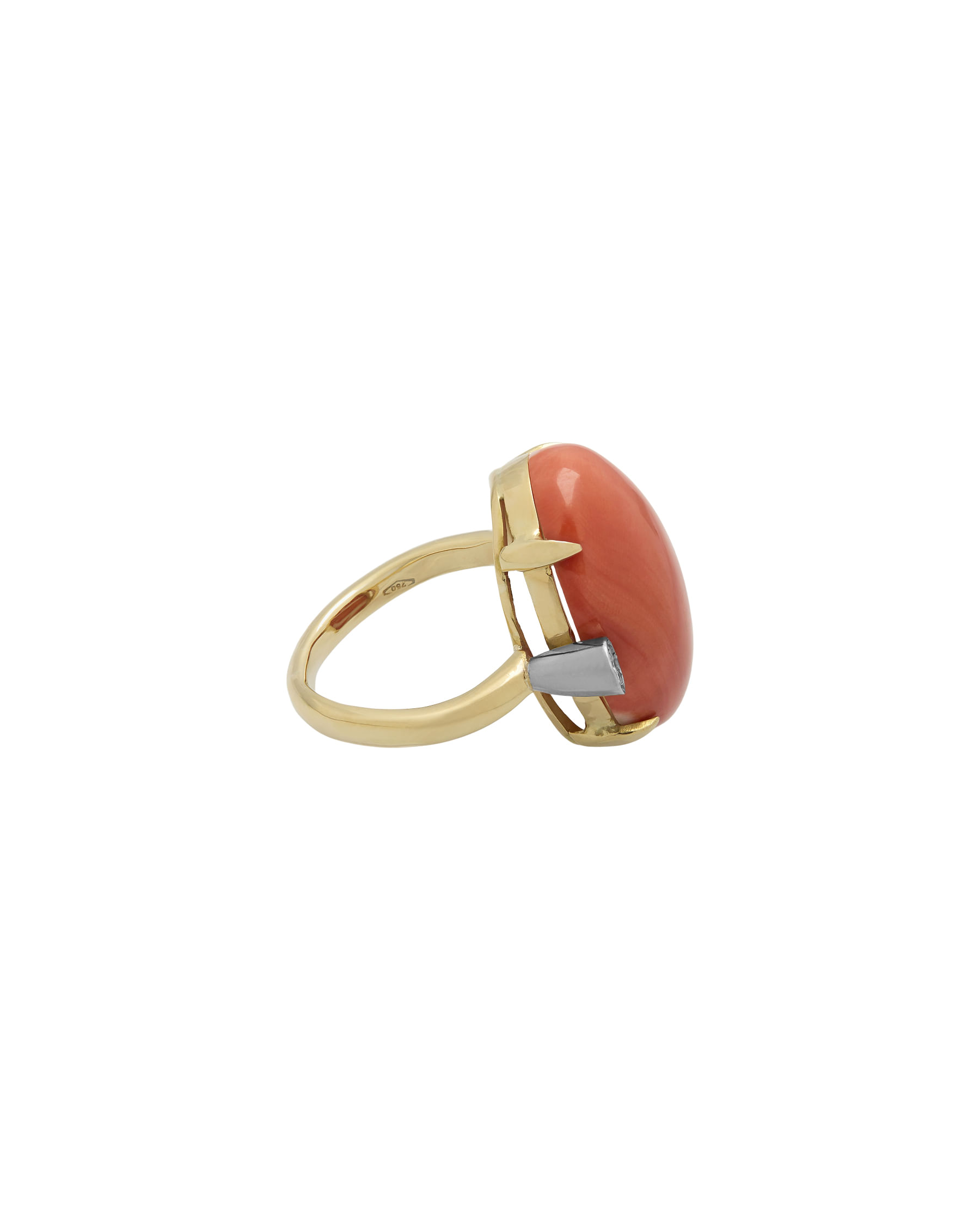 Anello in oro giallo e bianco con corallo e diamanti-2