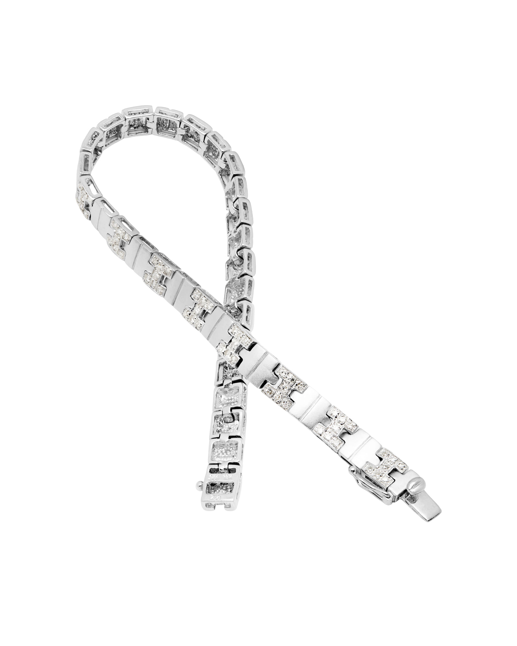 Bracciale con elementi doppia t in oro bianco e diamanti-2