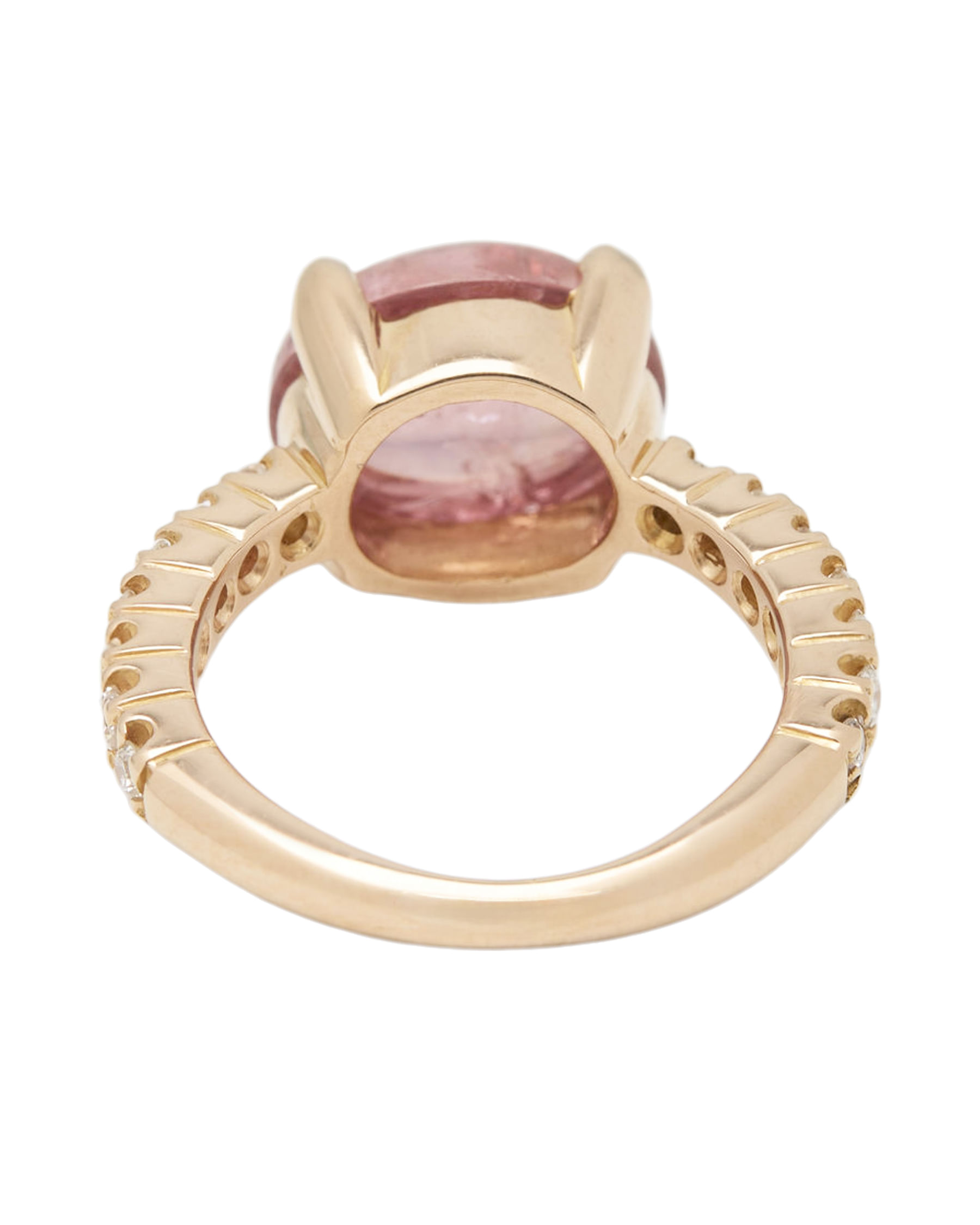Anello cocktail in oro rosa con tormalina cabochon e diamanti laterali-3