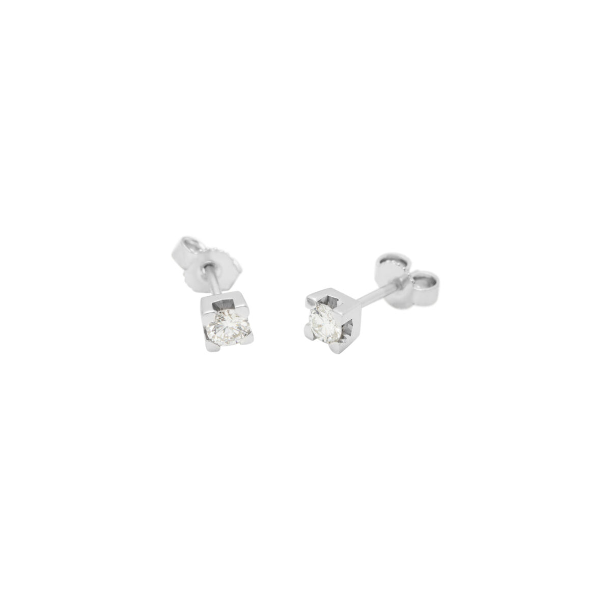 Orecchini punto luce torniti in oro bianco e diamanti 0,40 ct-1