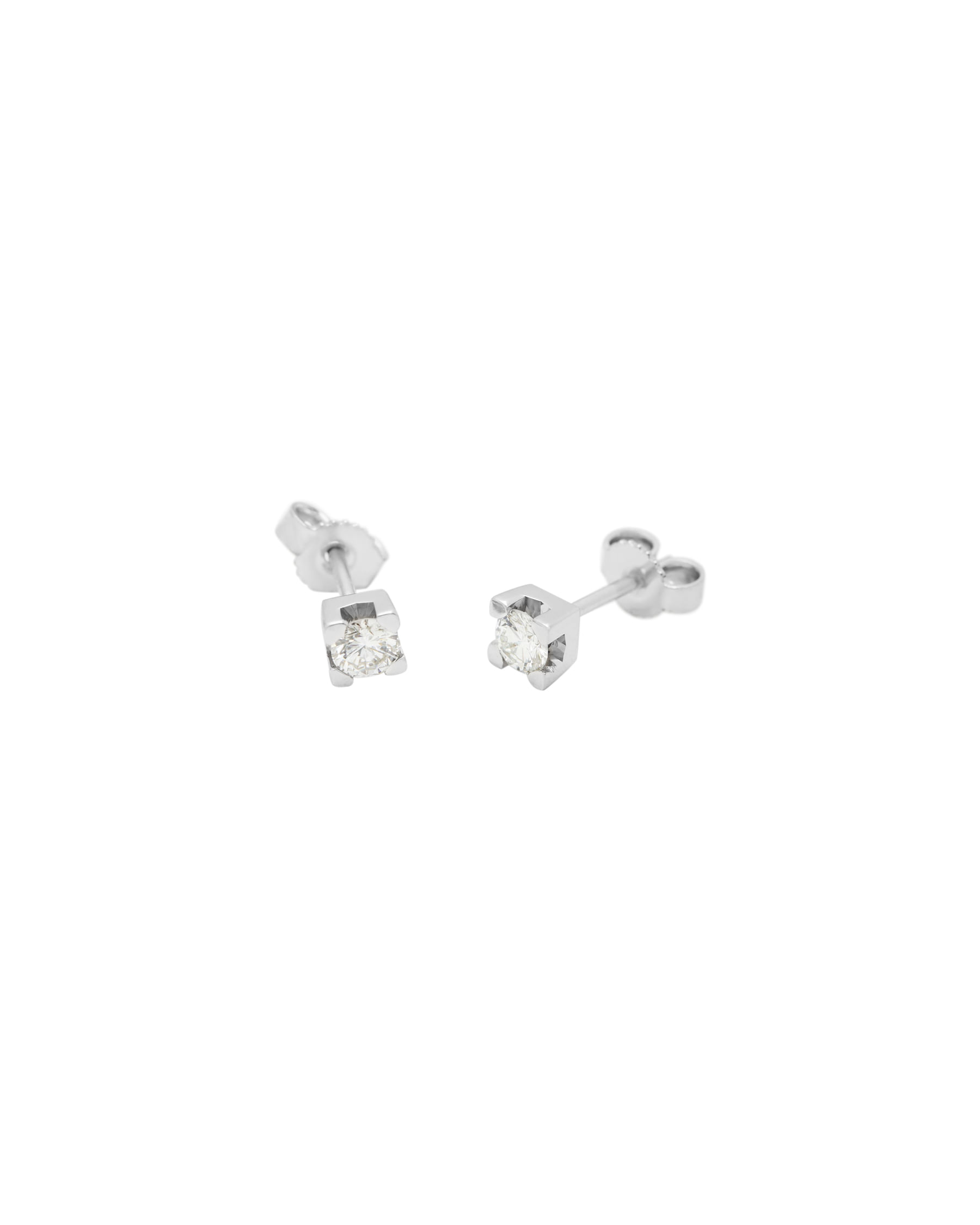 Orecchini punto luce torniti in oro bianco e diamanti 0,40 ct-1
