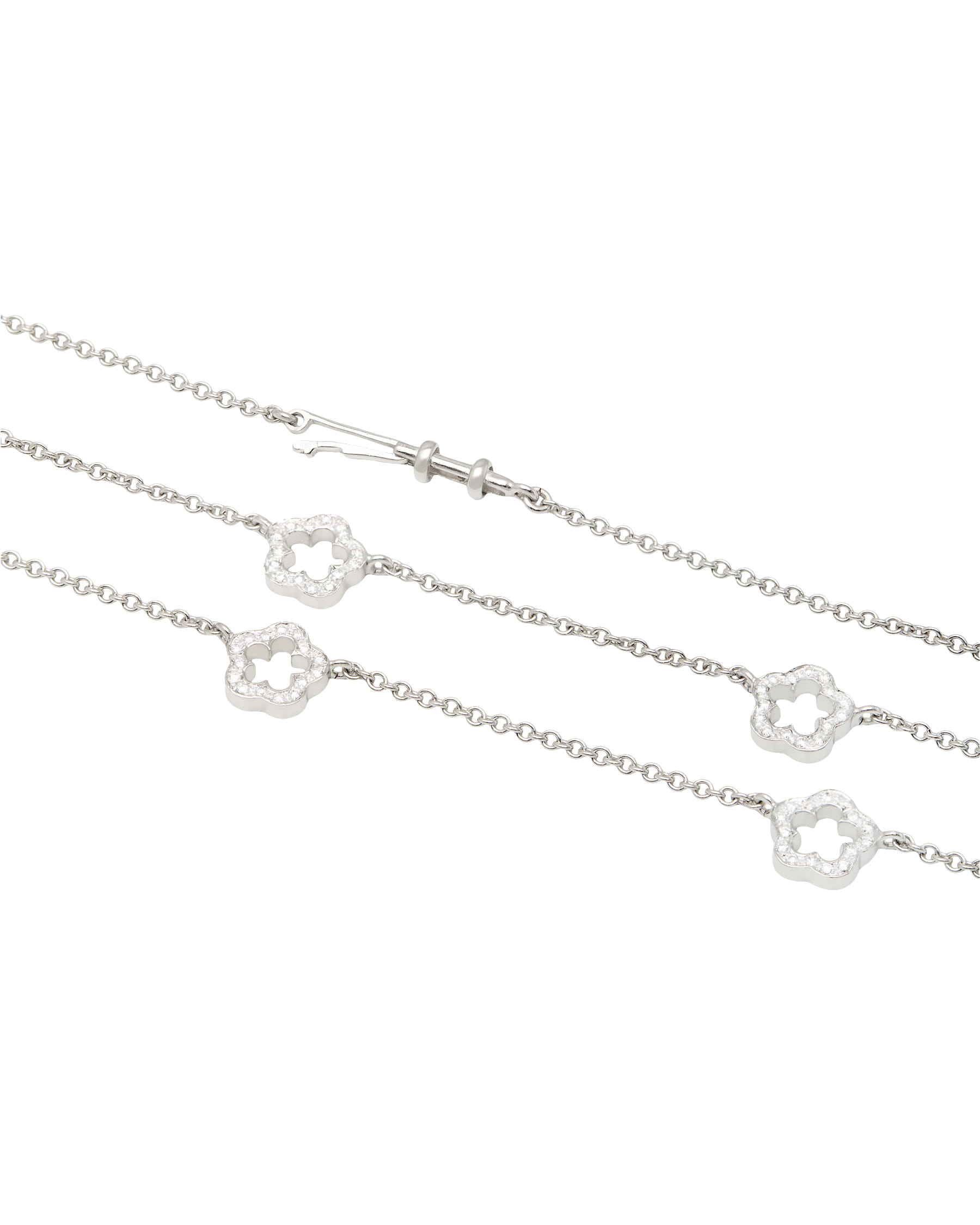 Collana doppio filo in oro bianco con elementi a fiore e diamanti-2