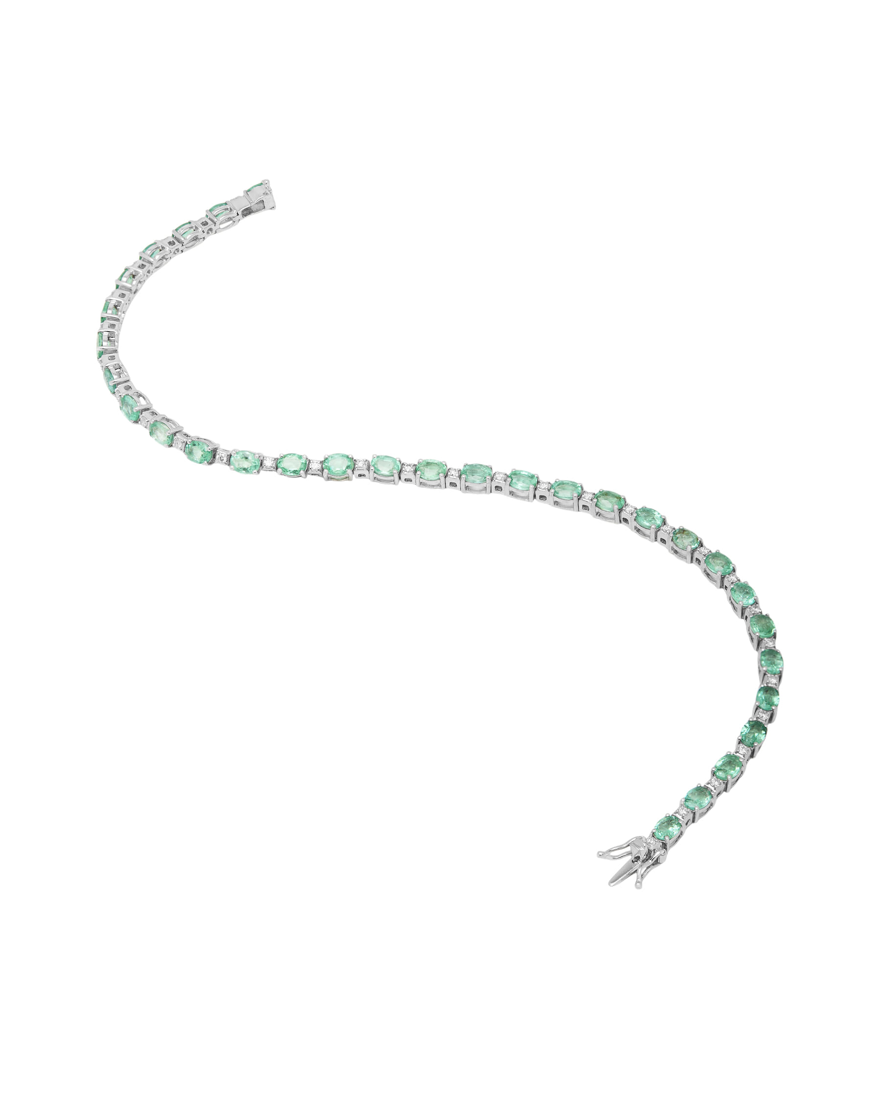 Bracciale tennis in oro bianco con smeraldi e diamanti-2