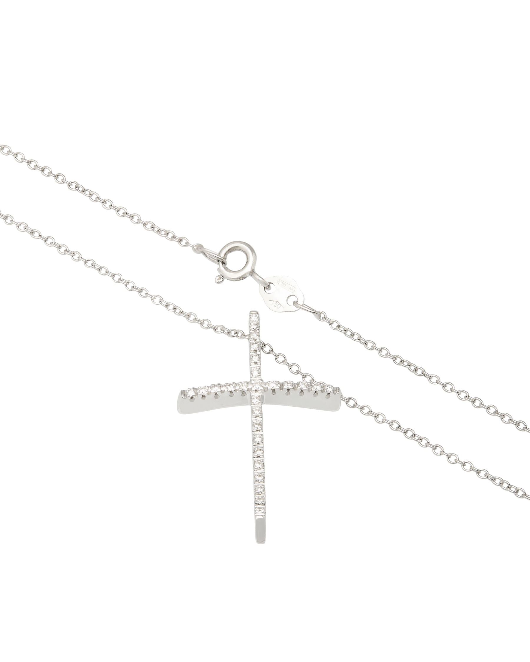 Collana con ciondolo croce ondulata in oro bianco e diamanti-2