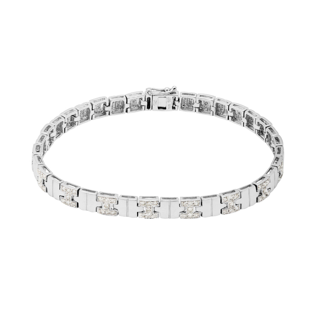 Bracciale con elementi doppia t in oro bianco e diamanti-1