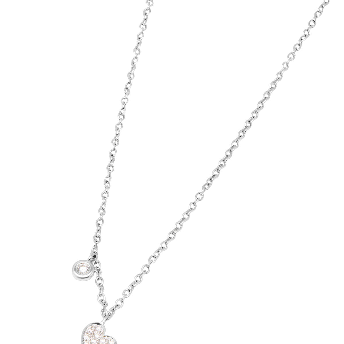 Catenina rolò in oro bianco con ciondolo cuore e punto luce in diamanti-1