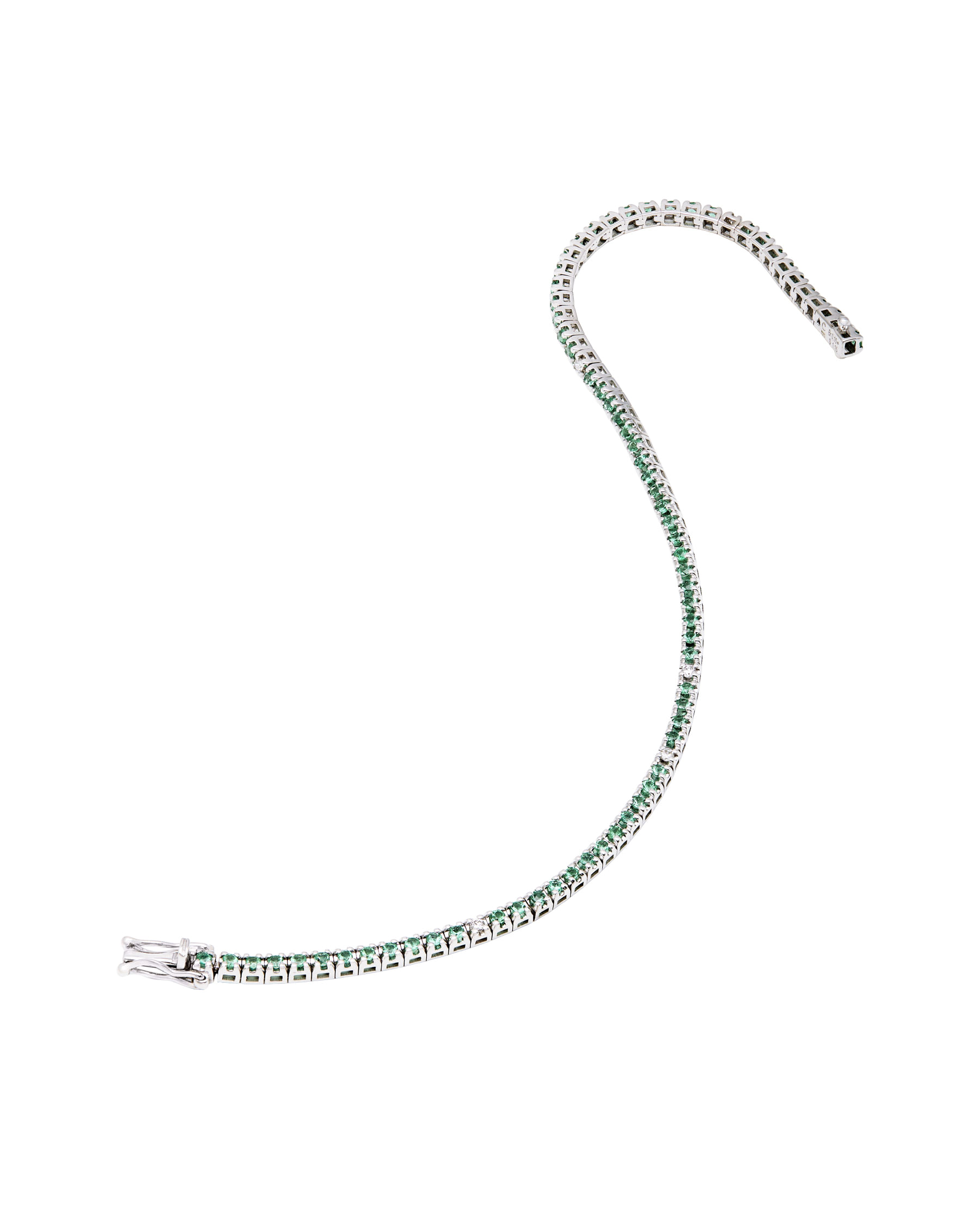 Bracciale tennis in oro bianco con smeraldi e diamanti-2