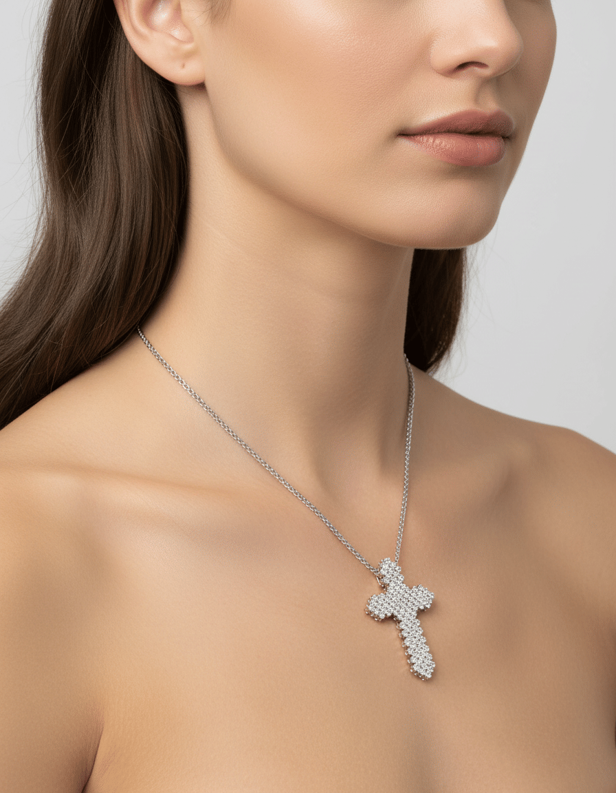 Collana chopard con ciondolo croce in oro bianco e diamanti-3