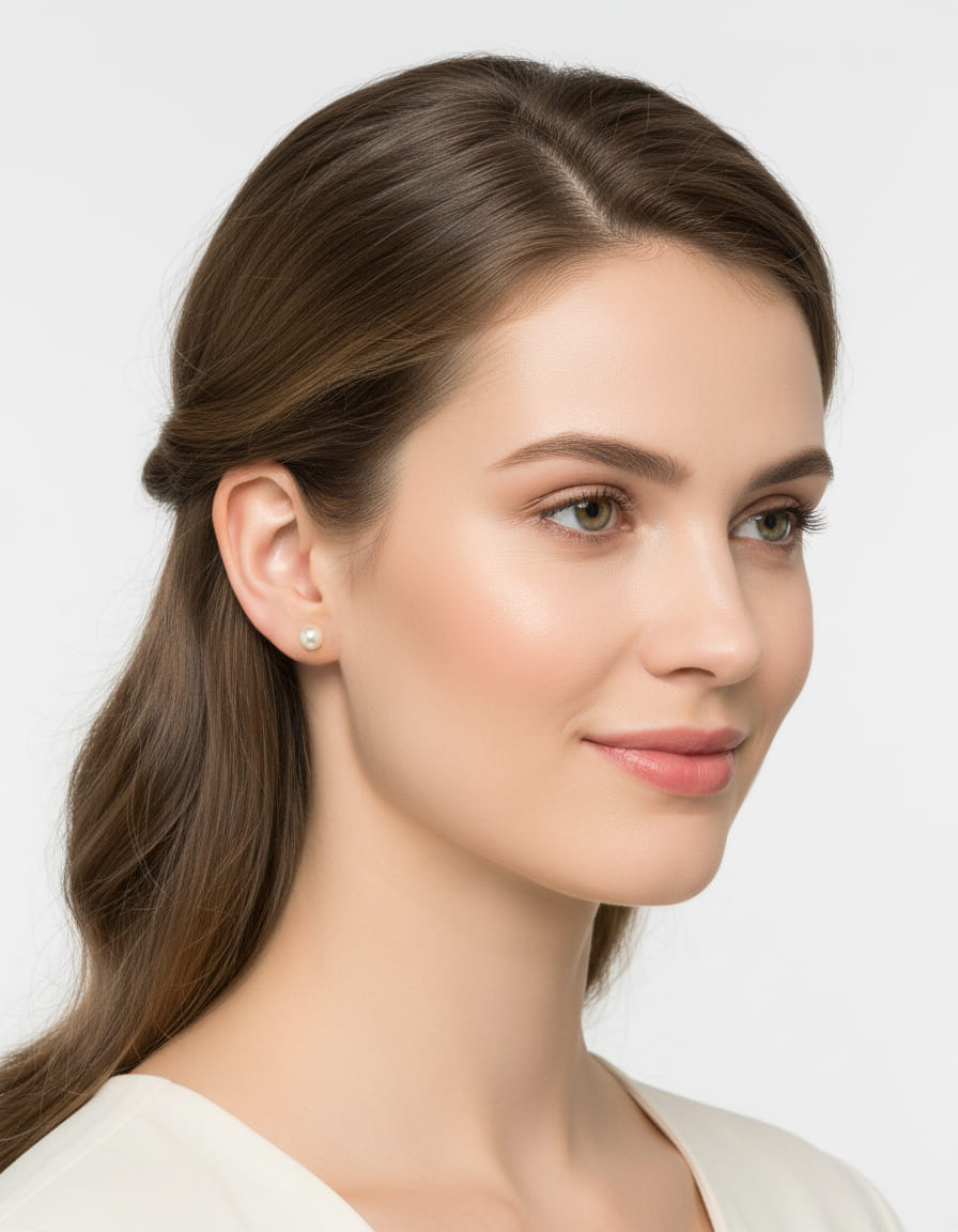 Orecchini a lobo in oro bianco con perle 6,5 mm-3