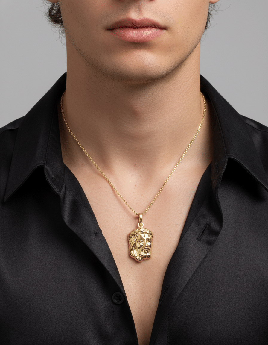 Ciondolo volto cristo in oro giallo 18 kt-3