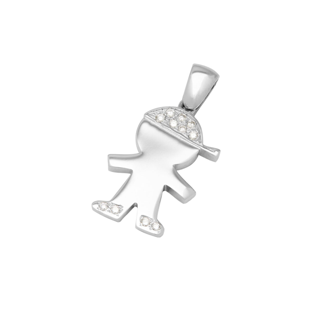 Ciondolo bimbo con cappelletto in oro bianco 18 kt e diamanti-1