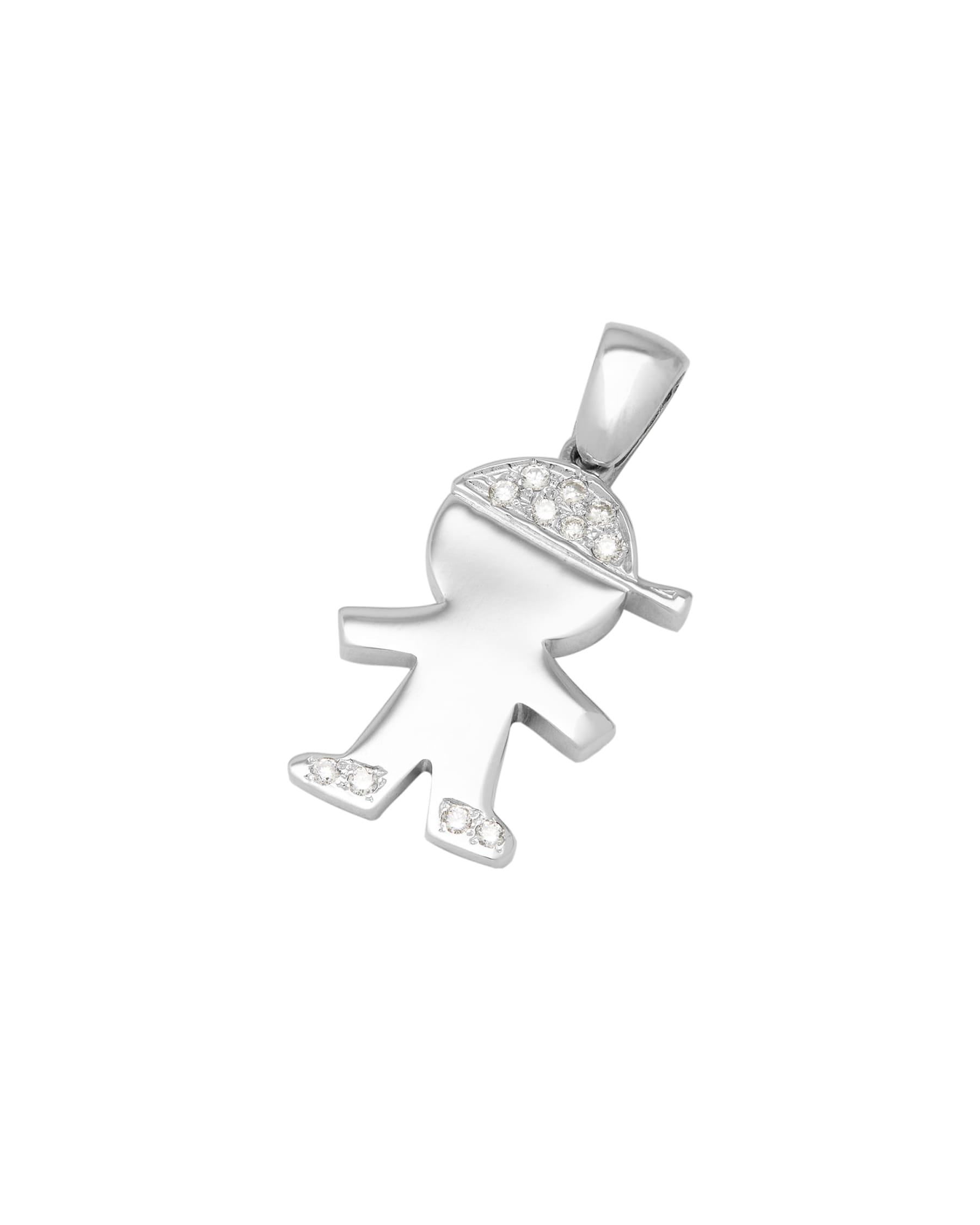 Ciondolo bimbo con cappelletto in oro bianco 18 kt e diamanti-1