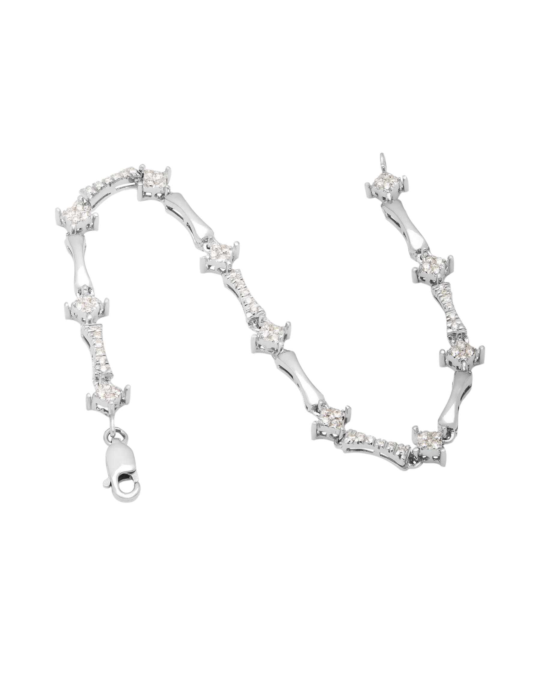 Bracciale in oro bianco con elementi a rombo e diamanti ed elementi lucidi-2