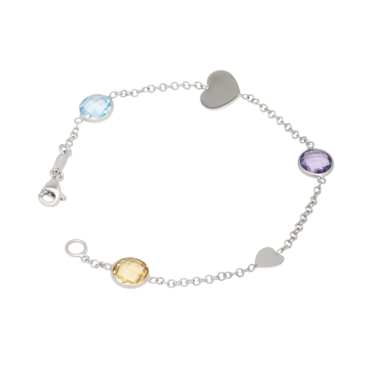 Bracciale le.gi in oro bianco con elementi a cuore ametista e topazi colorati-1