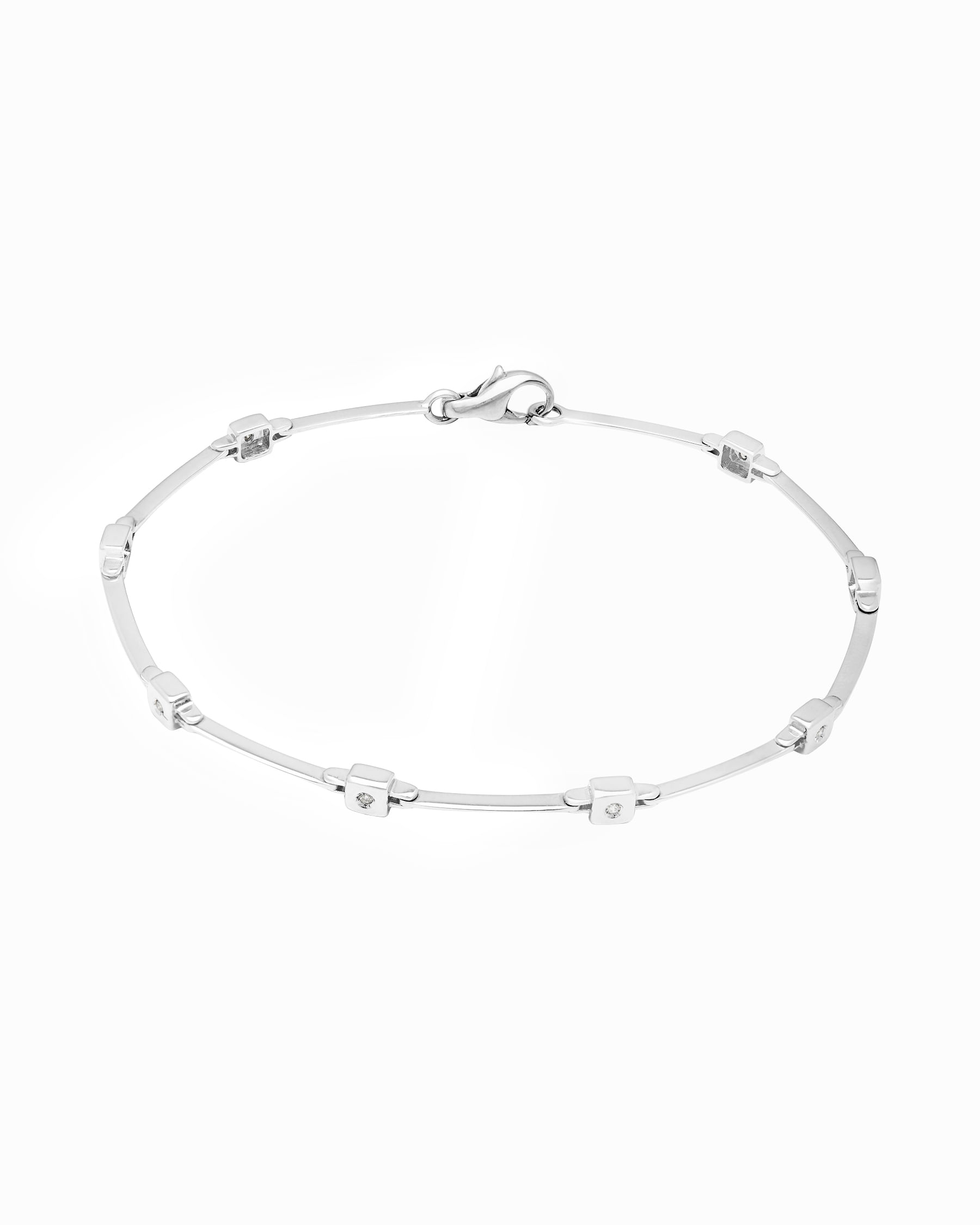 Bracciale in oro bianco con castoni quadrati e diamanti-1