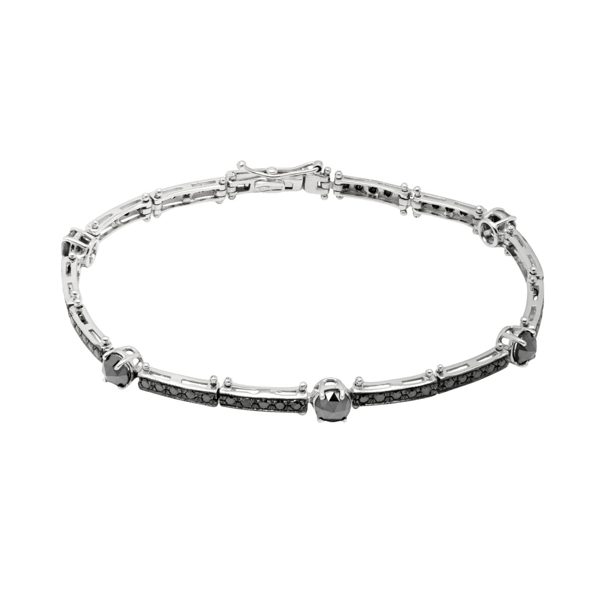 Bracciale tennis 2+1 in oro bianco brunito e diamanti neri-1