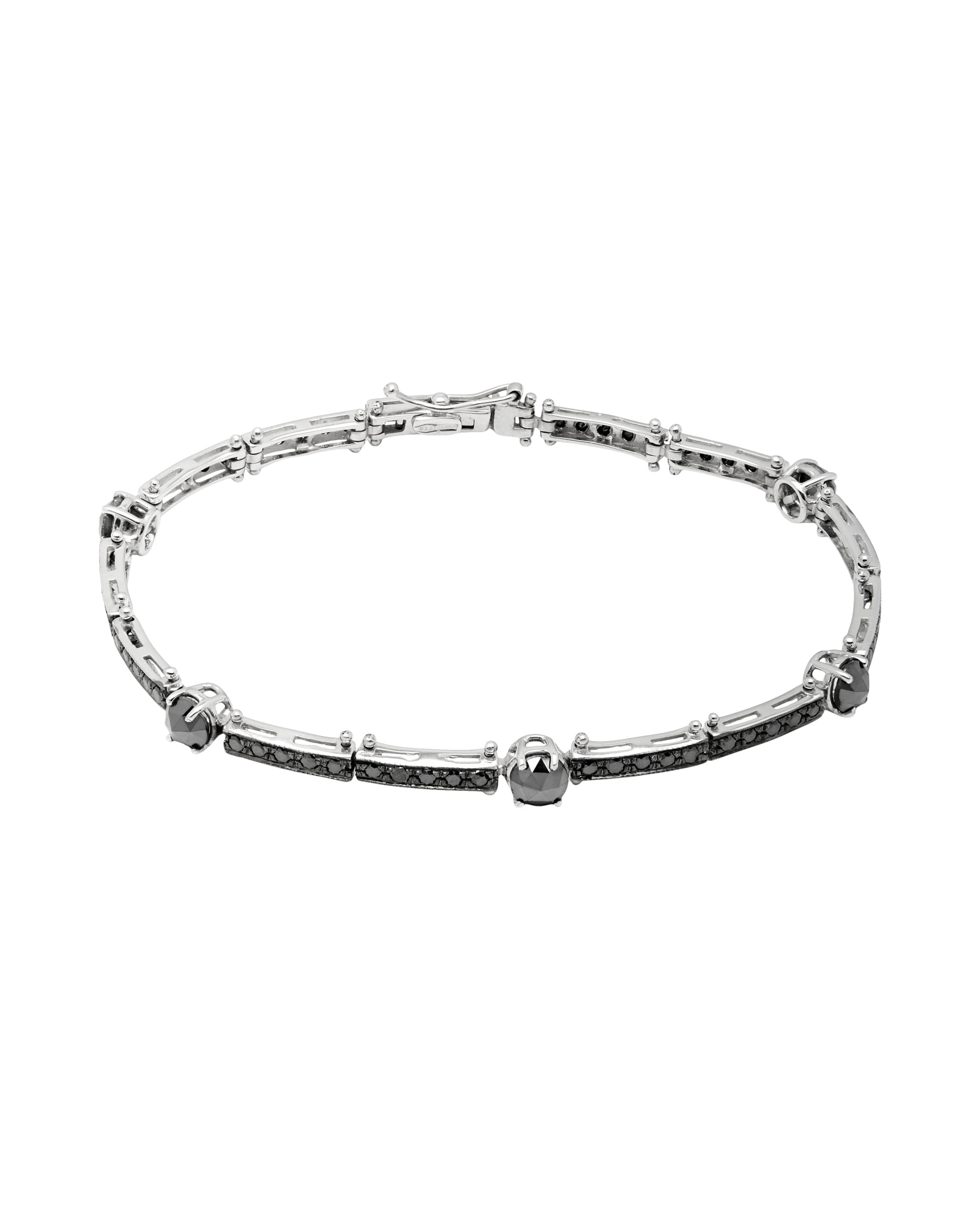 Bracciale tennis 2+1 in oro bianco brunito e diamanti neri-1