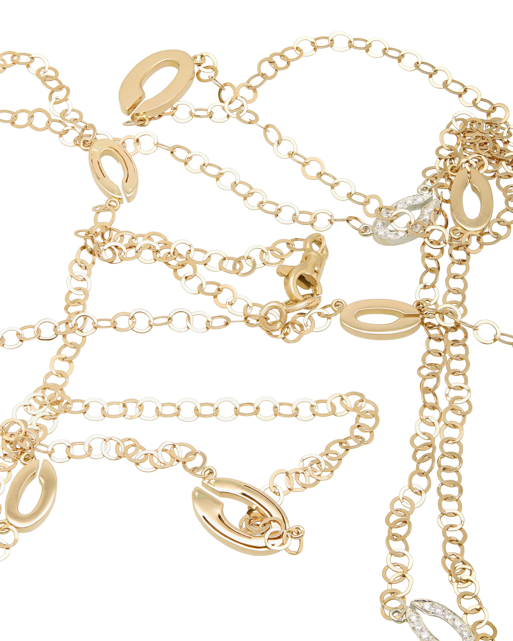 Collana lunga con elementi ovali in oro bianco con diamanti e oro rosa-3