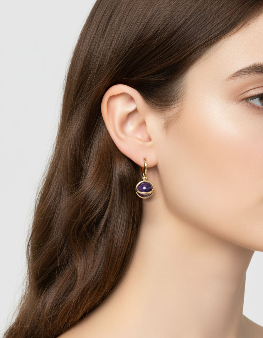 Orecchini pomellato cruna con sfera di ametista-3