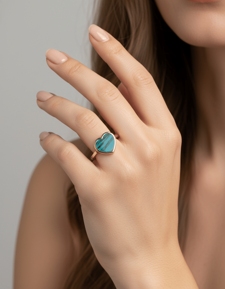 Anello cuore in oro giallo con malachite-4