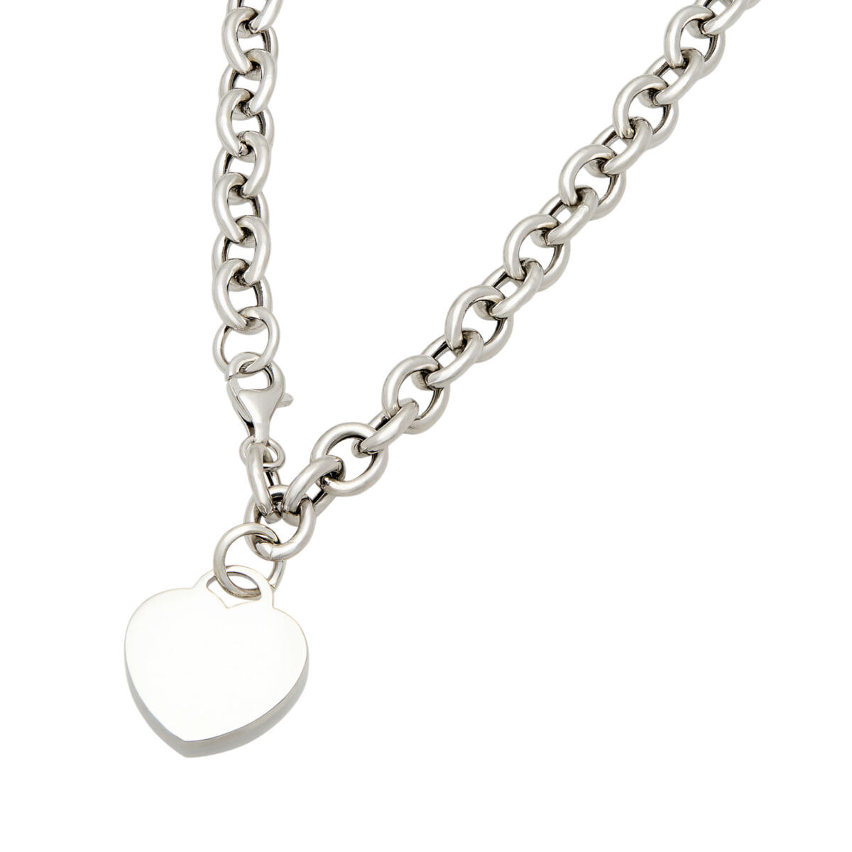 Collana in argento con maglia rolò grande e ciondolo cuore