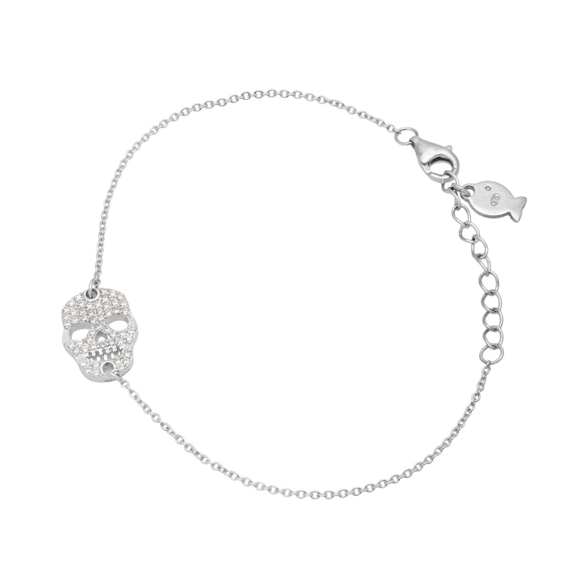 Bracciale clio bue con teschio in argento e zirconi-1