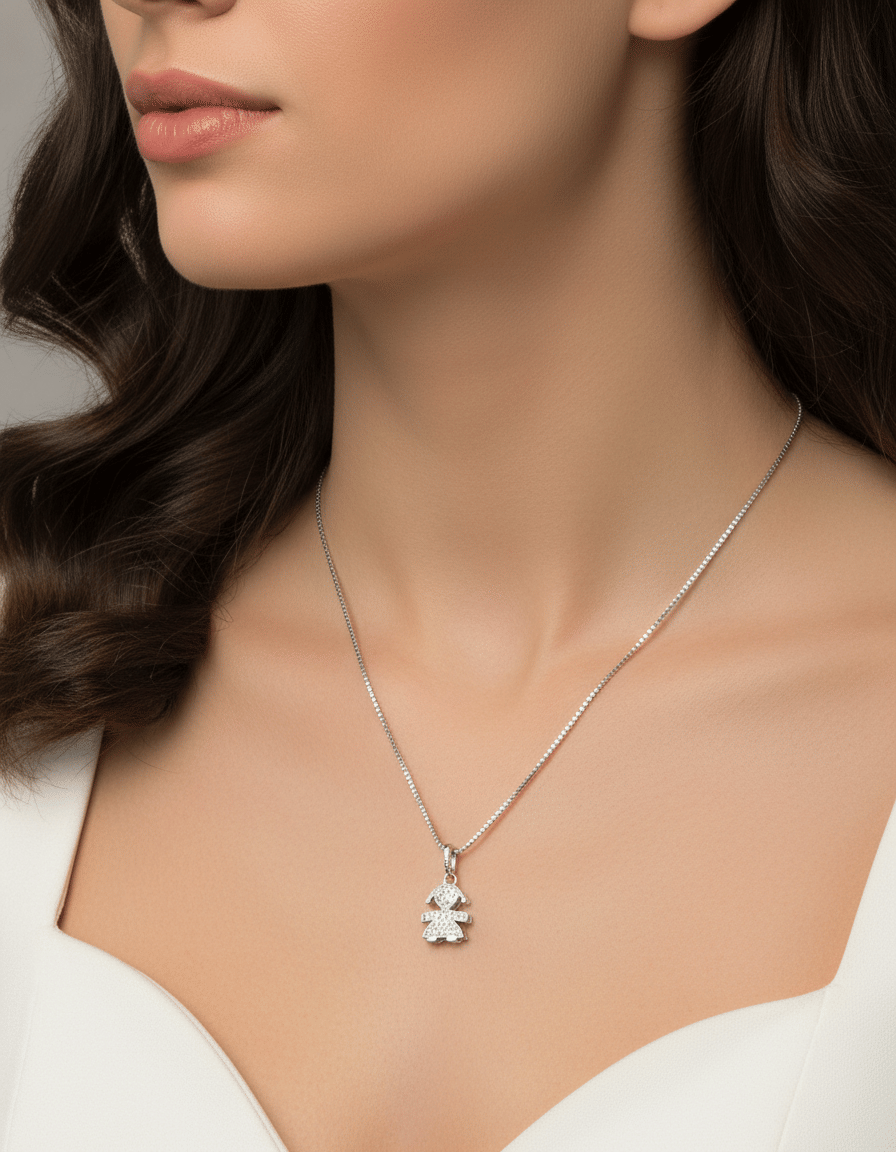 Collana con ciondolo bimba lebebè oro bianco e diamanti-3