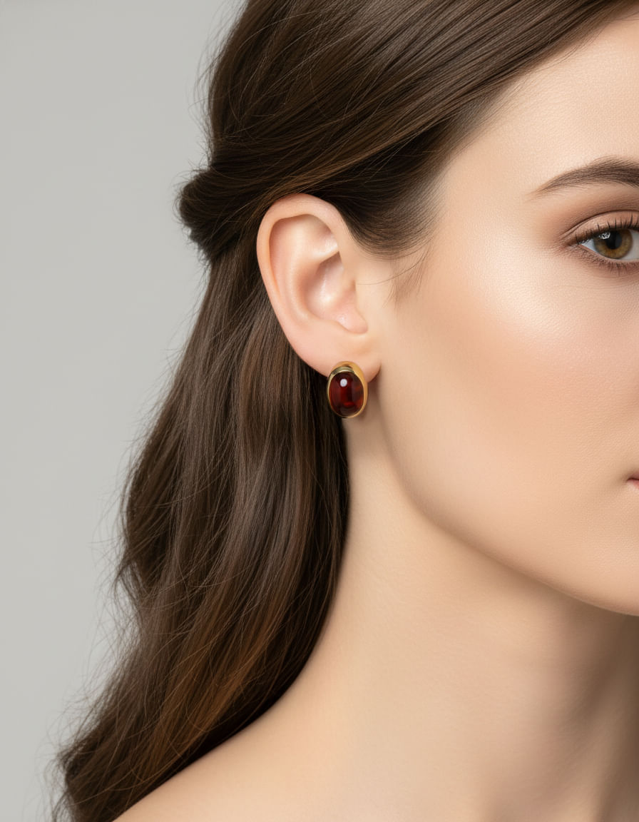 Orecchini pomellato in oro giallo con granato cabochon-3