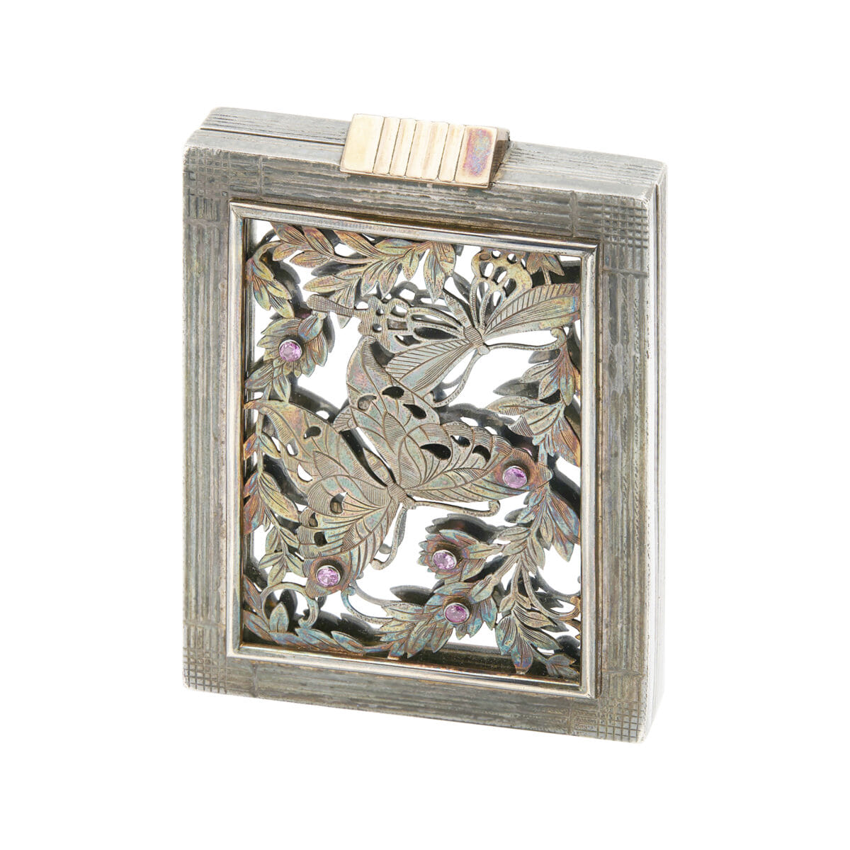 Portacipria boucheron paris art decò in argento e oro e rubino-1