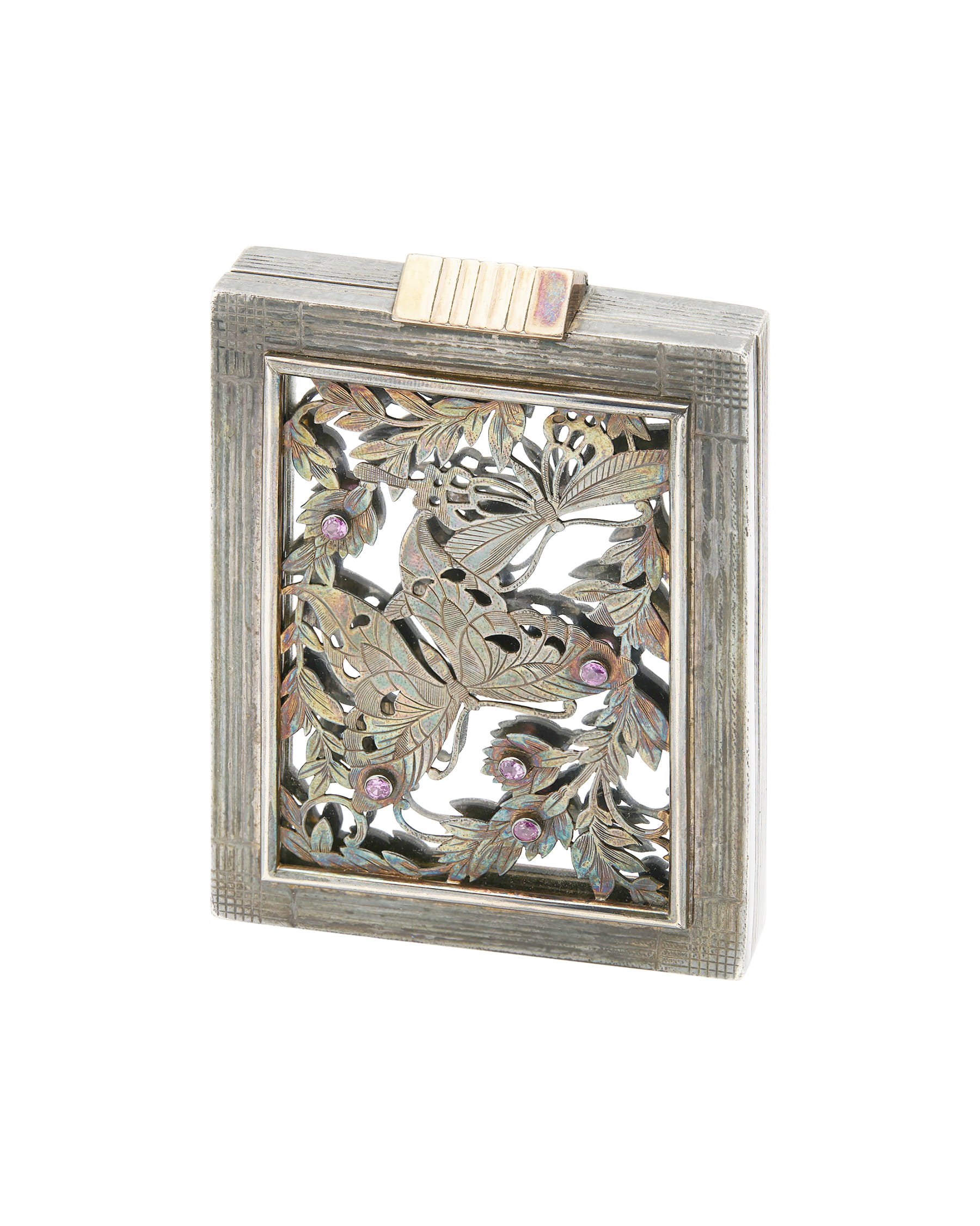 Portacipria boucheron paris art decò in argento e oro e rubino-1