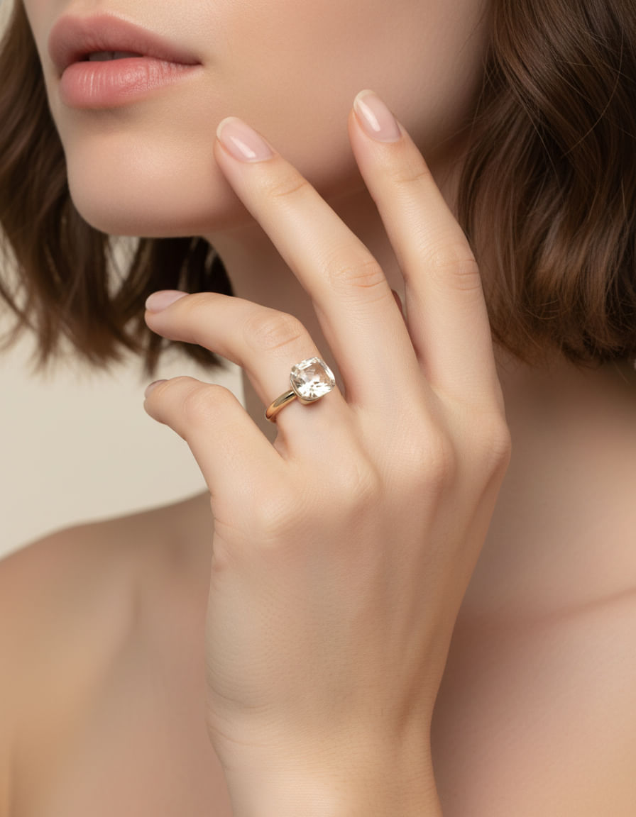 Anello pomellato nudo classic in oro con topazio bianco-4