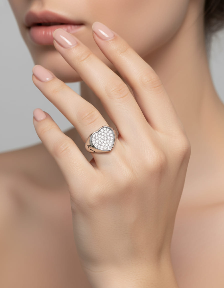 Anello sigillo cuore andrea925 con incisione rm-4