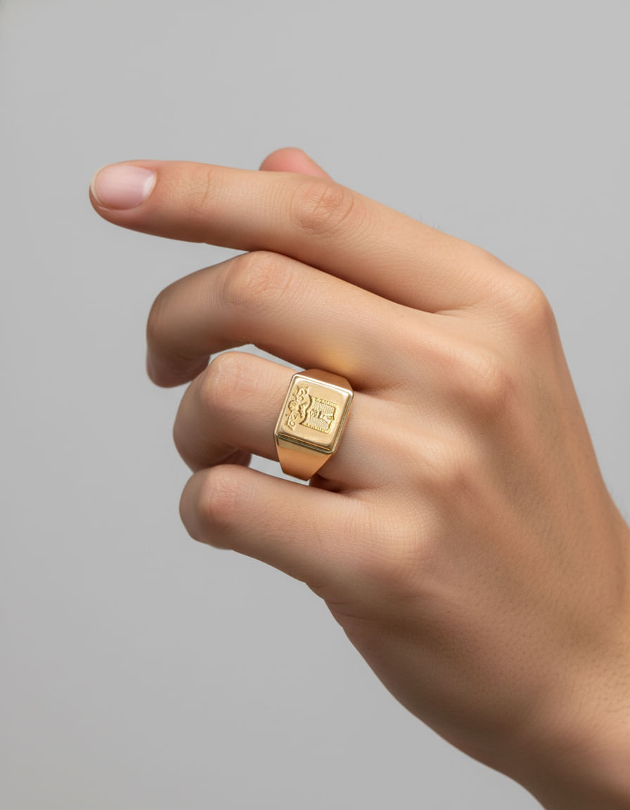 Anello sigillo oro rosa e bianco con stemma-4