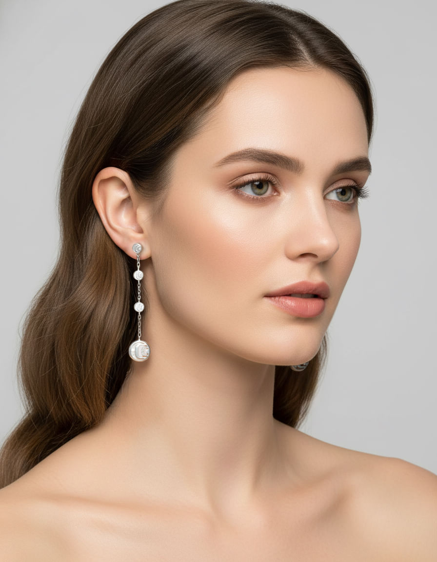 Orecchini damiani damianissima pendenti in argento con madreperla e diamanti-3