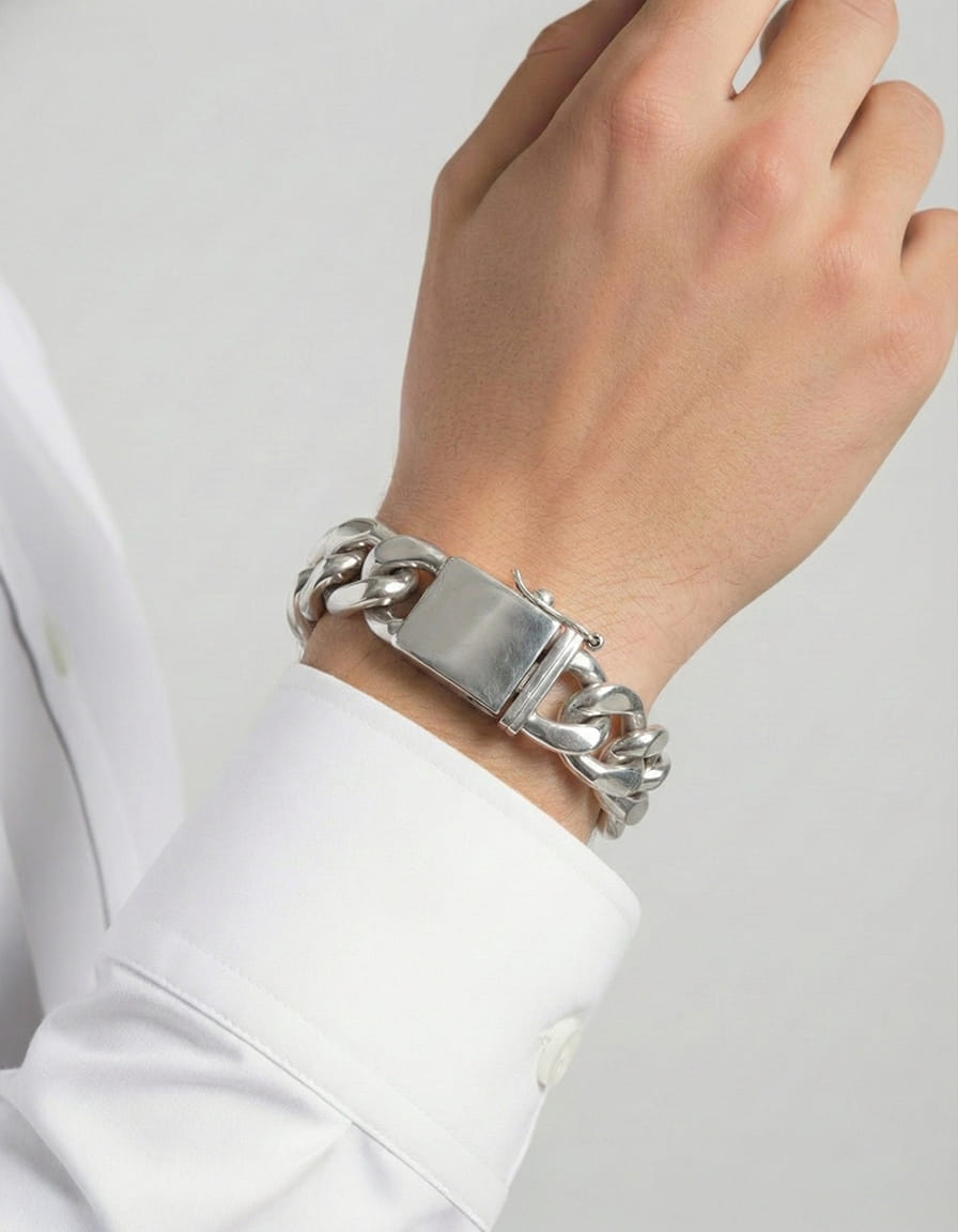 Bracciale mex925 maglia groumette big in argento-3