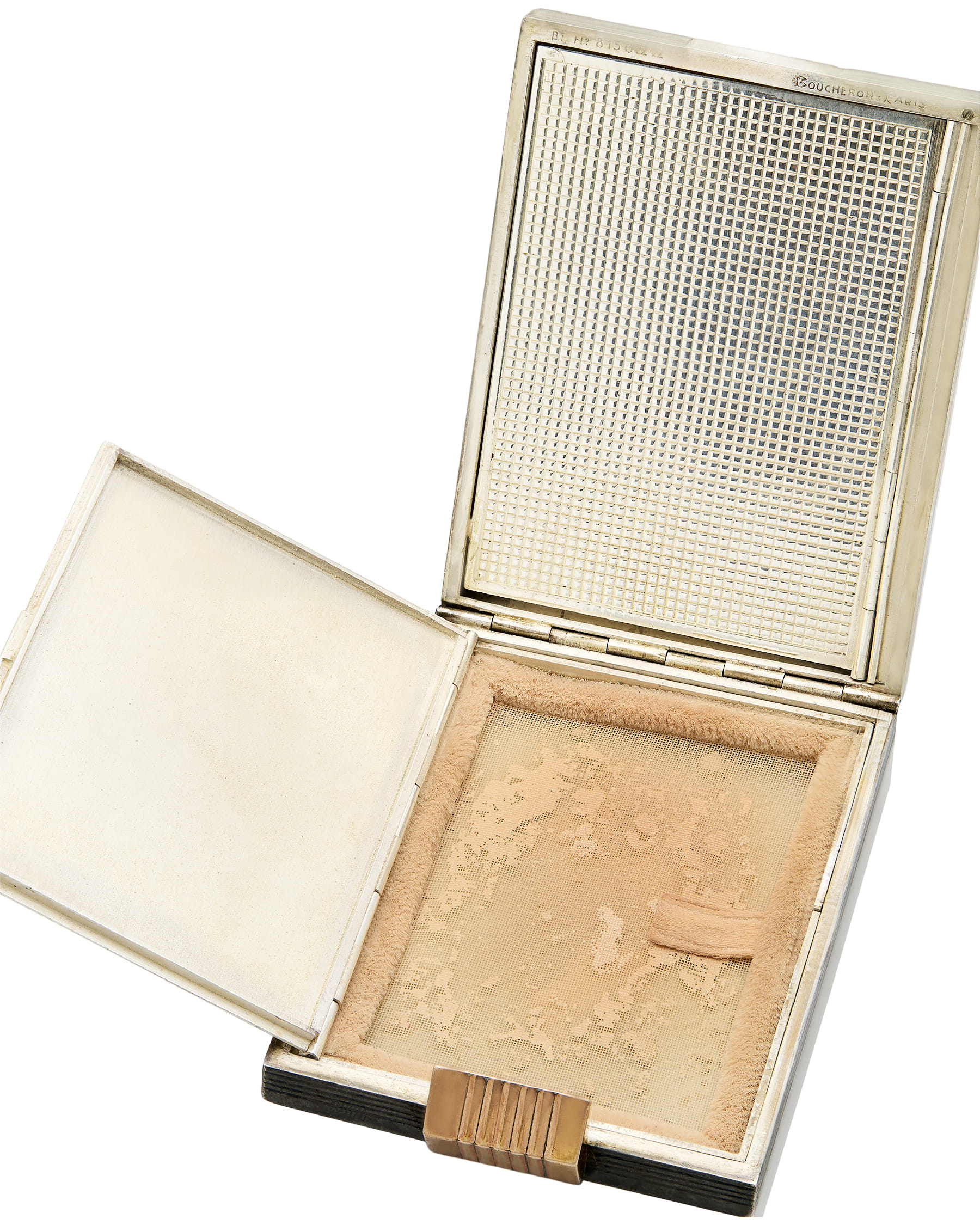 Portacipria boucheron paris art decò in argento e oro e rubino-2