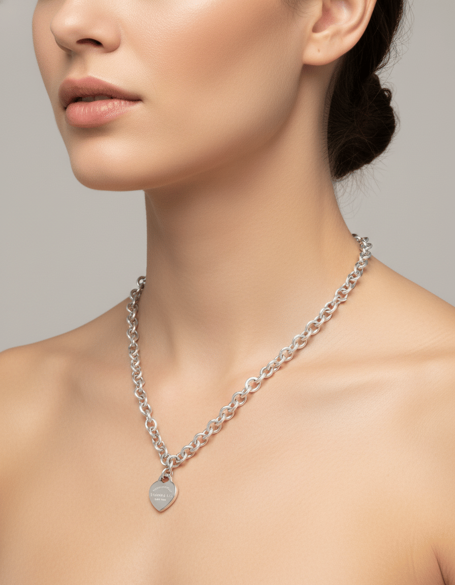 Collana return to tiffany chain link heart tag in argento-3