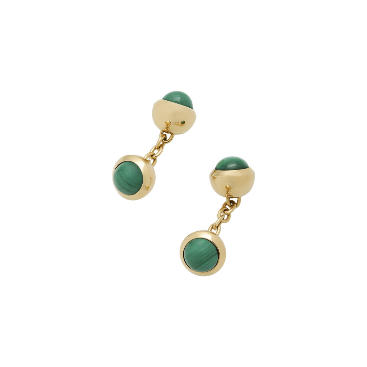 Gemelli cartier 1990 con malachite su base bombè in oro 18 kt-1