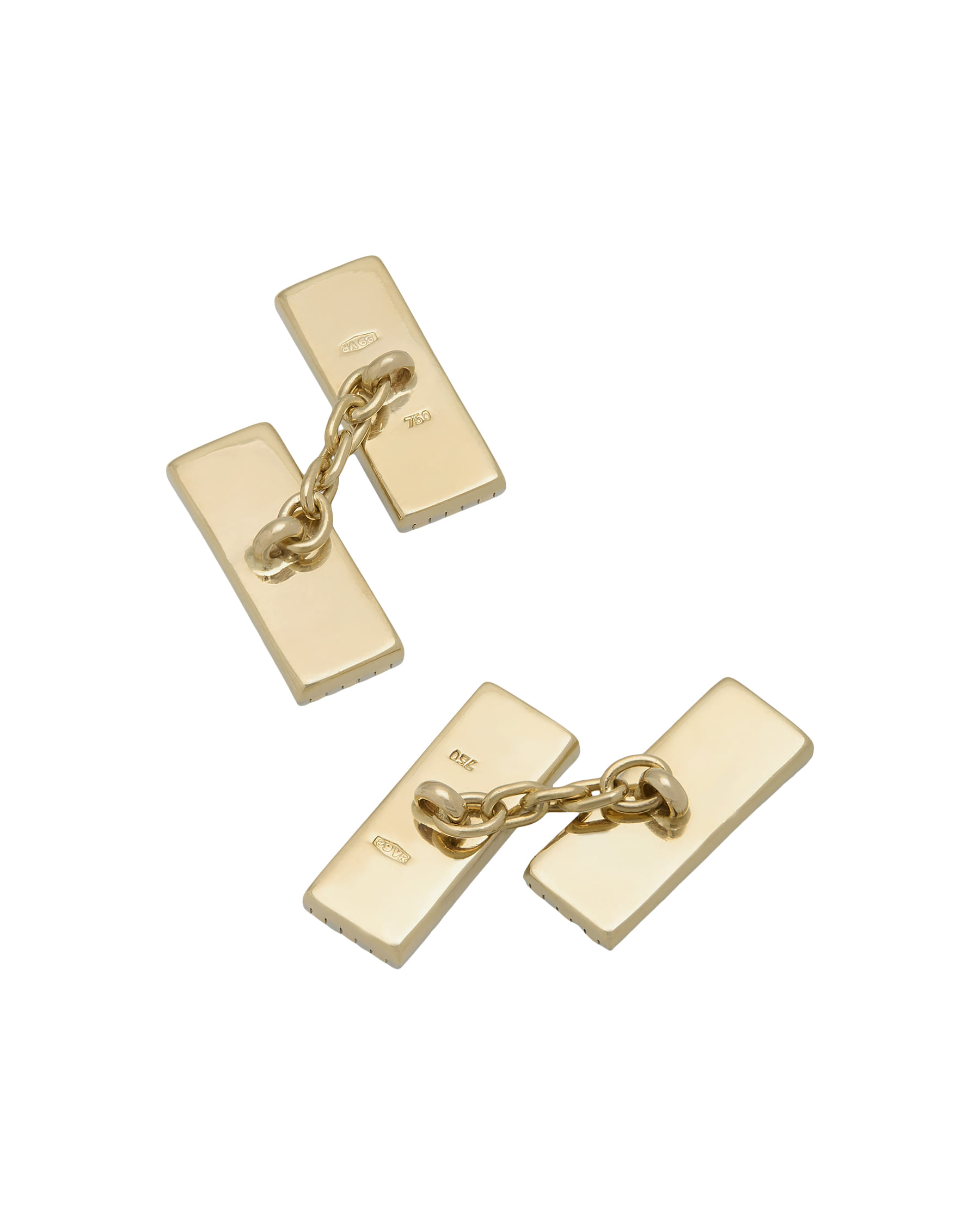 Gemelli da polso rettangolari con linee alternate in oro giallo e bianco-2