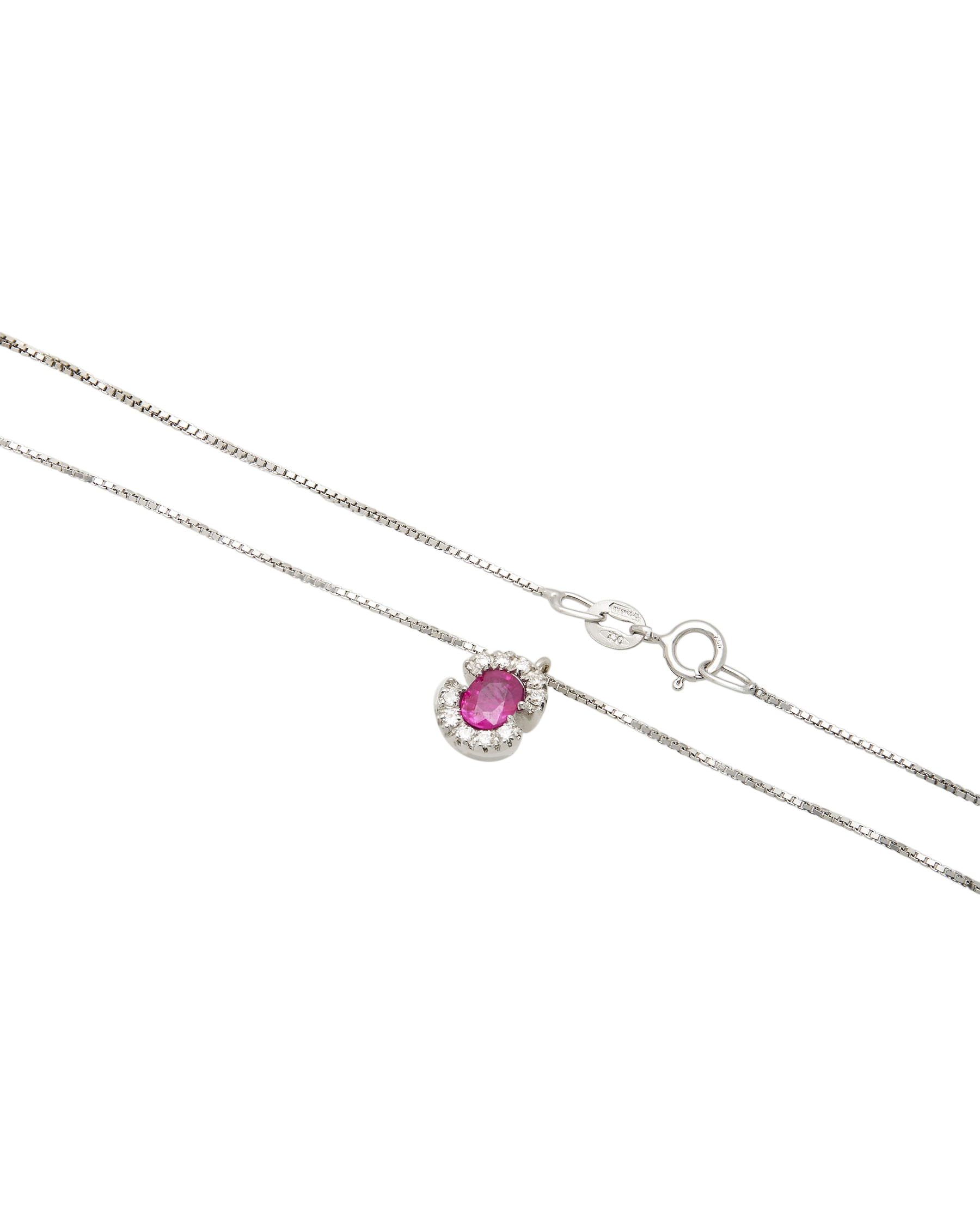 Collana con ciondolo doppia c in oro bianco con rubino e diamanti-2