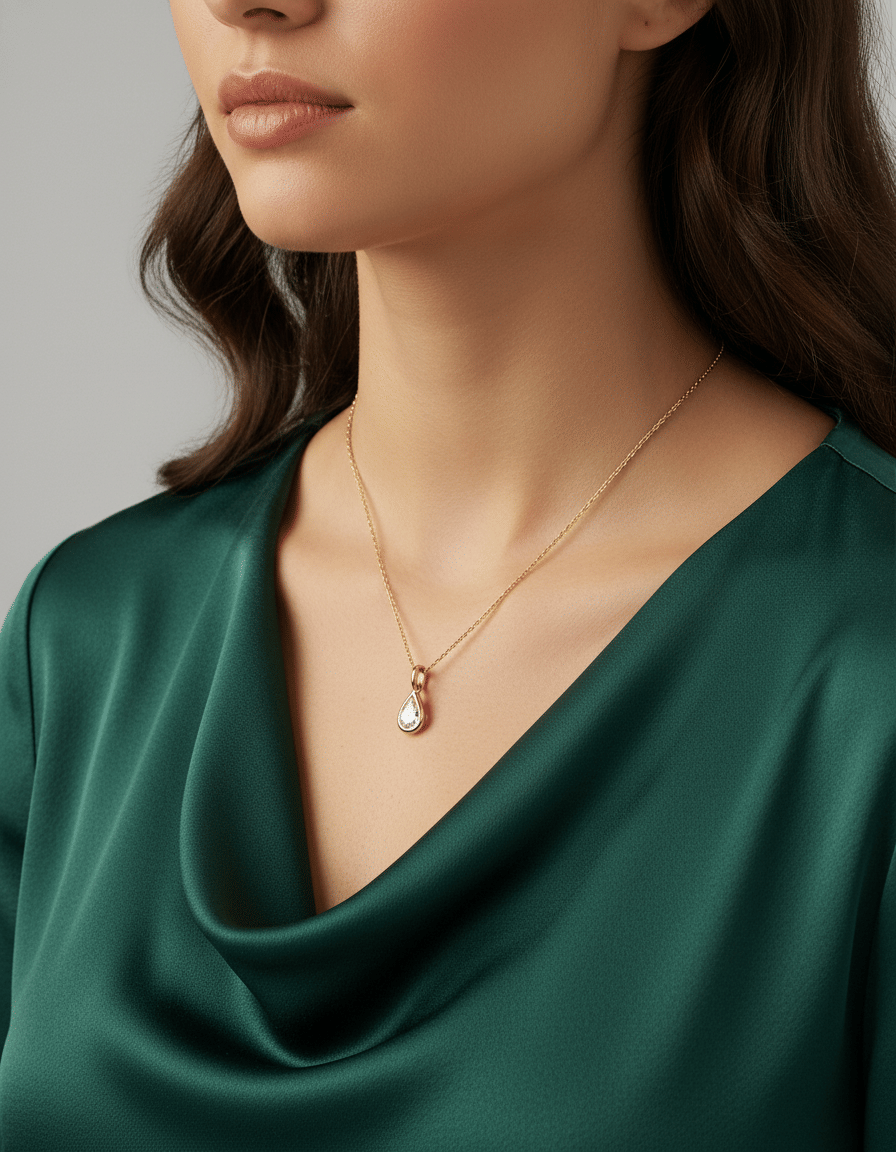 Ciondolo punto luce in oro giallo con diamante a goccia-3