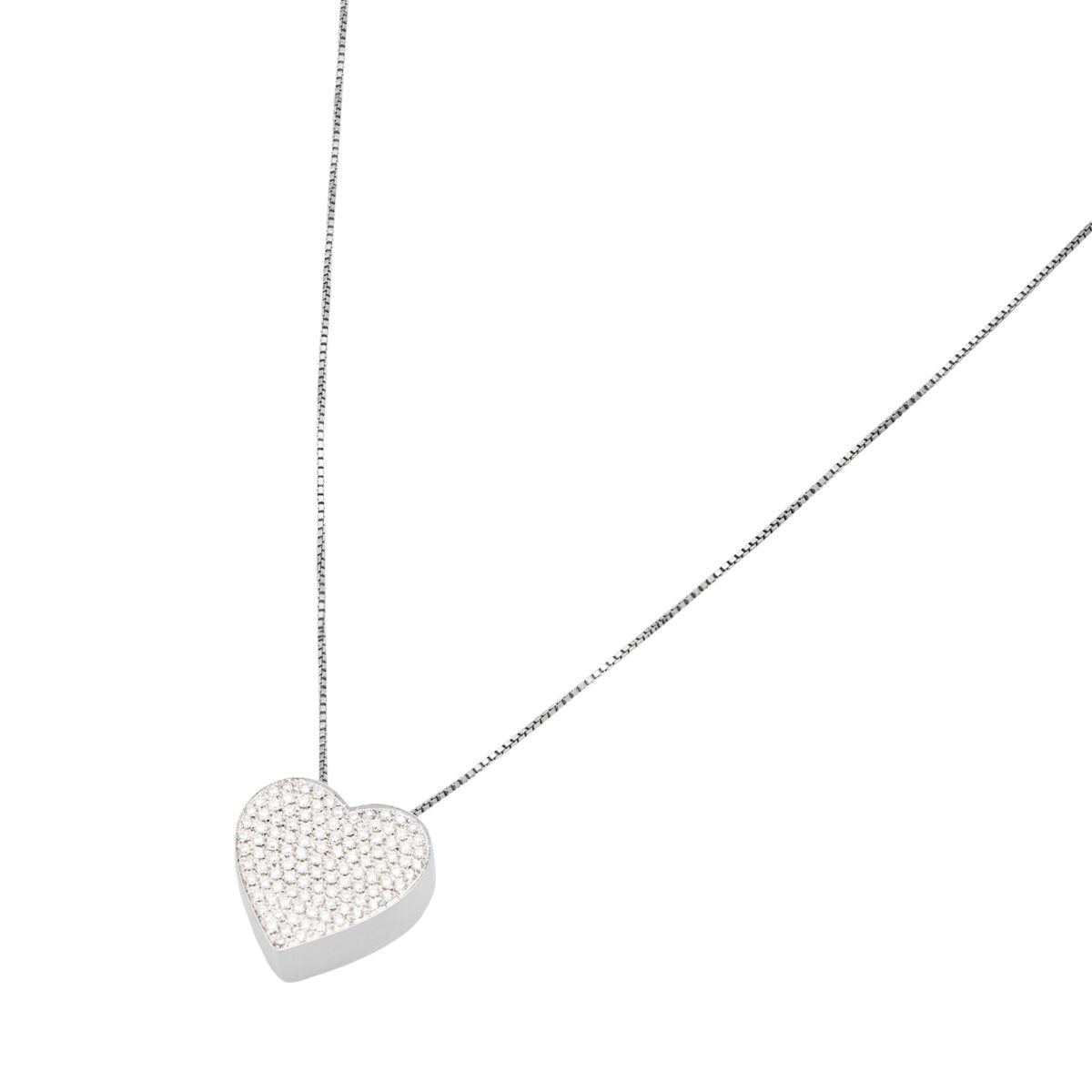 Collana oro bianco con ciondolo cuore e pavè di diamanti-1
