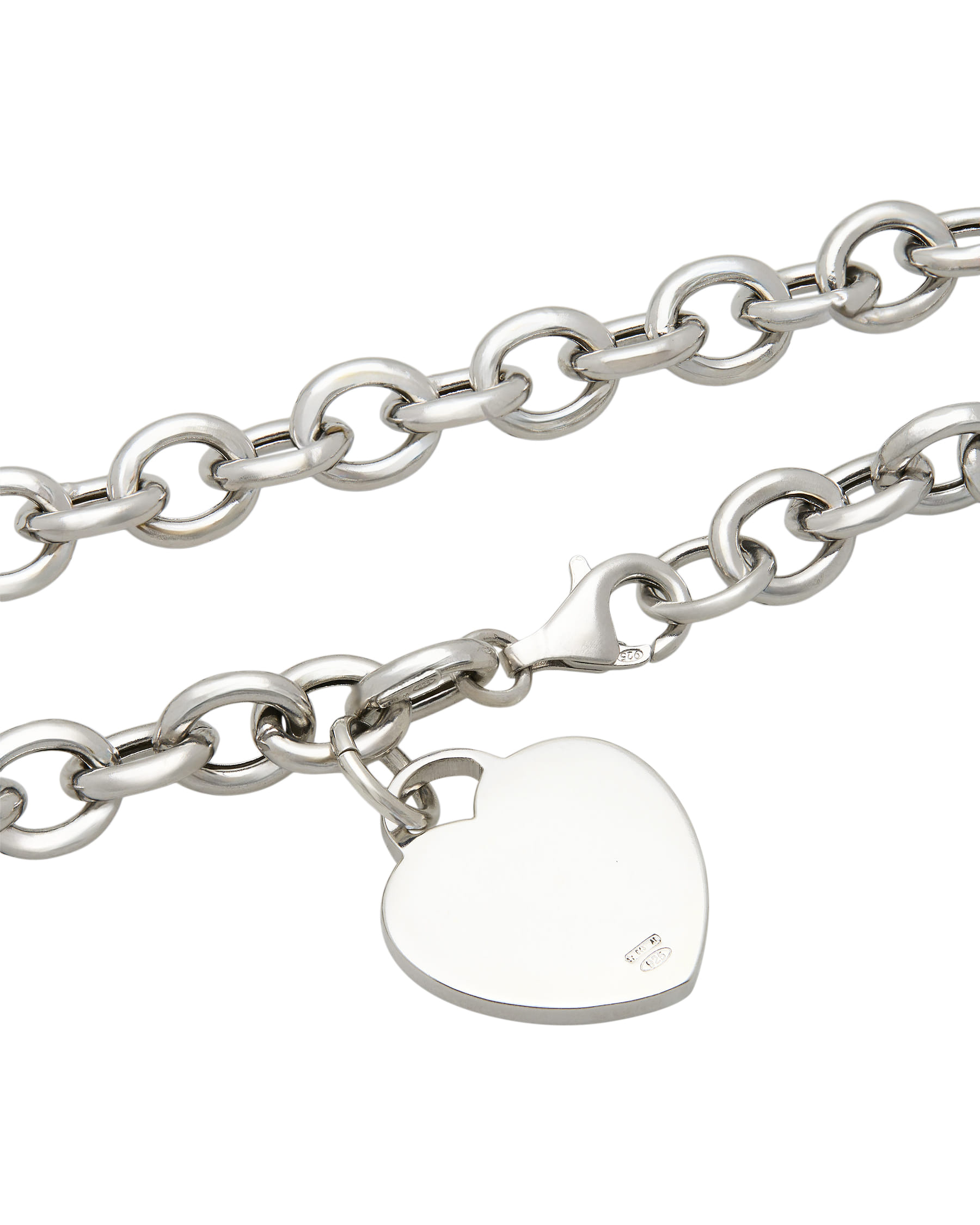 Collana in argento con maglia rolò grande e ciondolo cuore-2